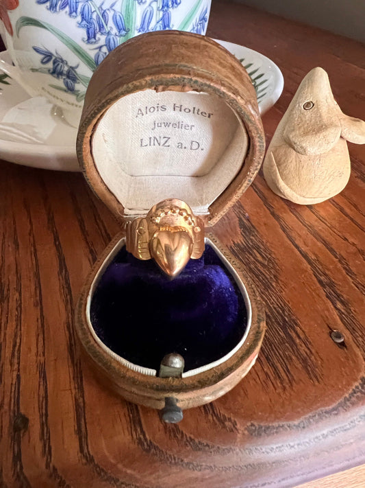 RARE Antique Bague de Foi French Regional Ring FEDE Hands 18k GOLD Folk Victorian Wide Band Big Heart True Love Faithful 7 Days of Week Gift