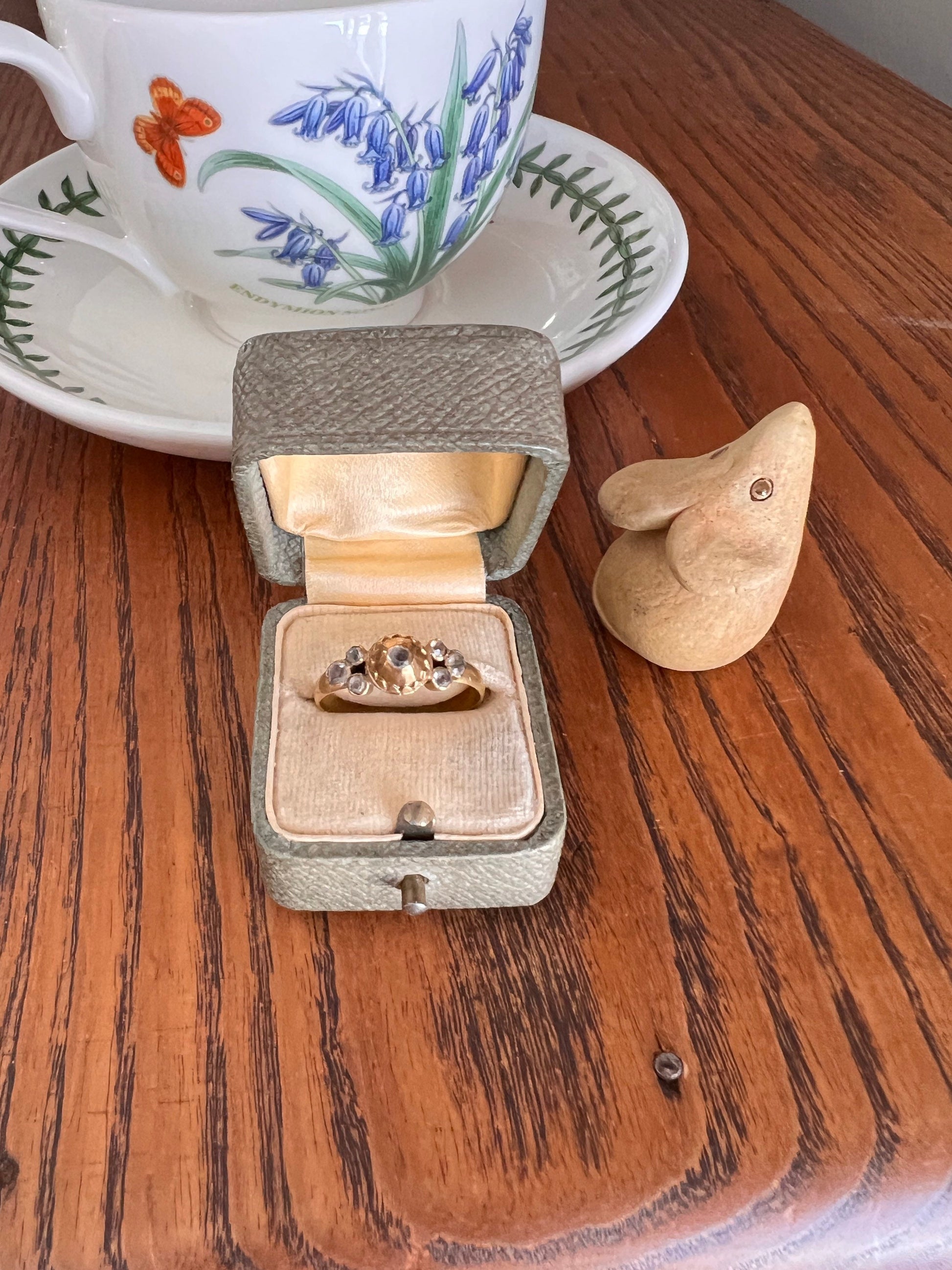 GEORGIAN Antique Iberian ? Pie Crust Seven Stone Ring 18k GOLD Clear White Paste Betrothal Wedding Stacker Romantic Gift Luck Eternal Love