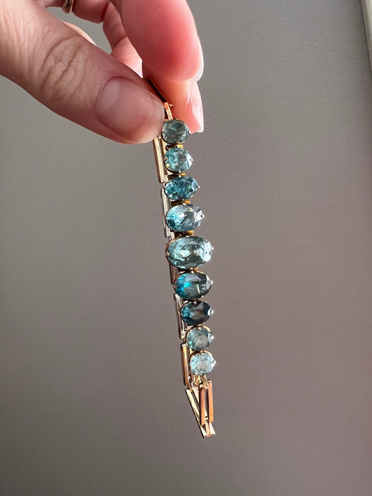 Natural BLUE ZIRCON 8 Carats + Graduating Vintage Bracelet 10k Gold Geometric Chain 9 Riviere Icy Ocean Blue Wonderful Sparkle Wriststack