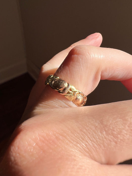 ROSES Garland Antique FLORAL Sturdy Eternity Band Ring 14k GoLD Rose Green Gold Two Tone Wedding Romantic Gift Stacker Victorian Figural
