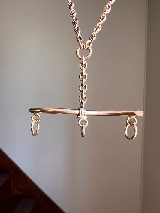 Rare Victorian ANTIQUE Unique PENDANT Triple Charm Holder Curved T Bar Necklace Braided 14.5g 14k Gold Chain Neckmess Neckstack Heavy Parts