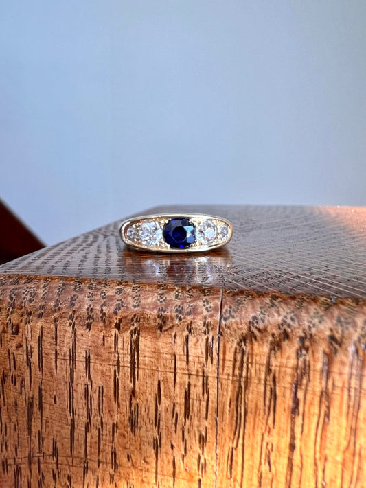 HEAVY Five Stone Gypsy Band Ring .75 Carat Old Mine Cut DIAMOND Sapphire French Antique 9.6g 18k GoLD Victorian Belle Epoque Unique Gift OMC