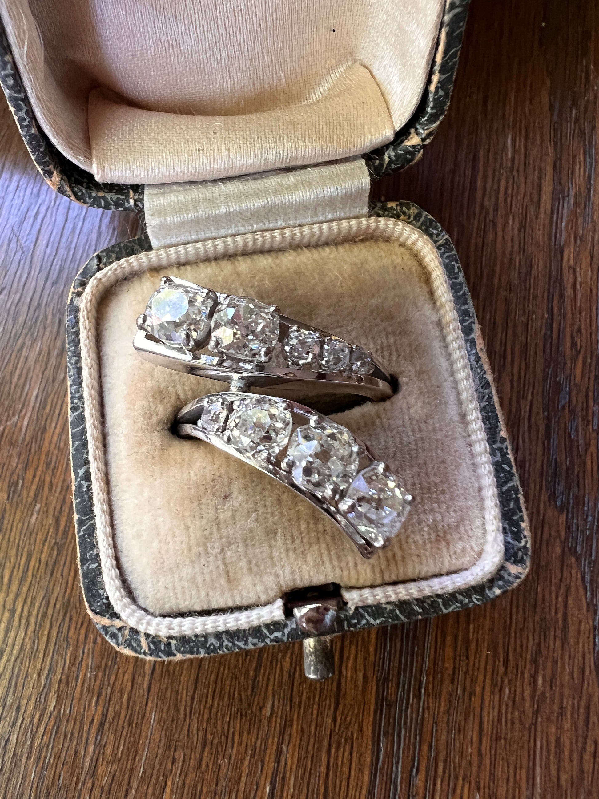 XL French Antique 3 CARATS CHUNKY Old Mine Cut Diamond Ring with Box Bypass 18k White Gold Art Deco Belle Epoque 3Ctw Sparkle OmC Ooak Stack