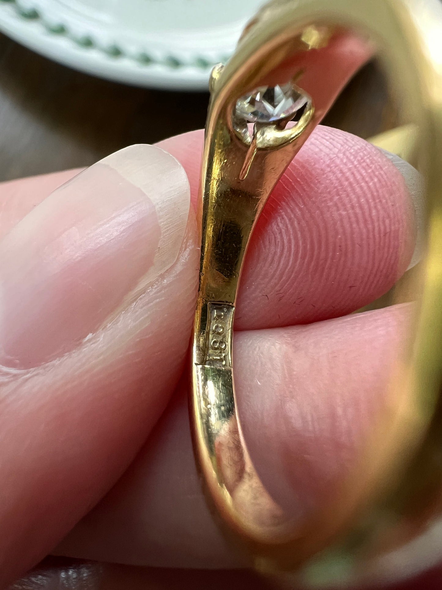 Antique 5mm .7 Carat Old European Cut DIAMOND GYPSY Ring 18k Gold Stacker Geometric Linear Chunky Wide Band Romantic Gift Unisex Edwardian
