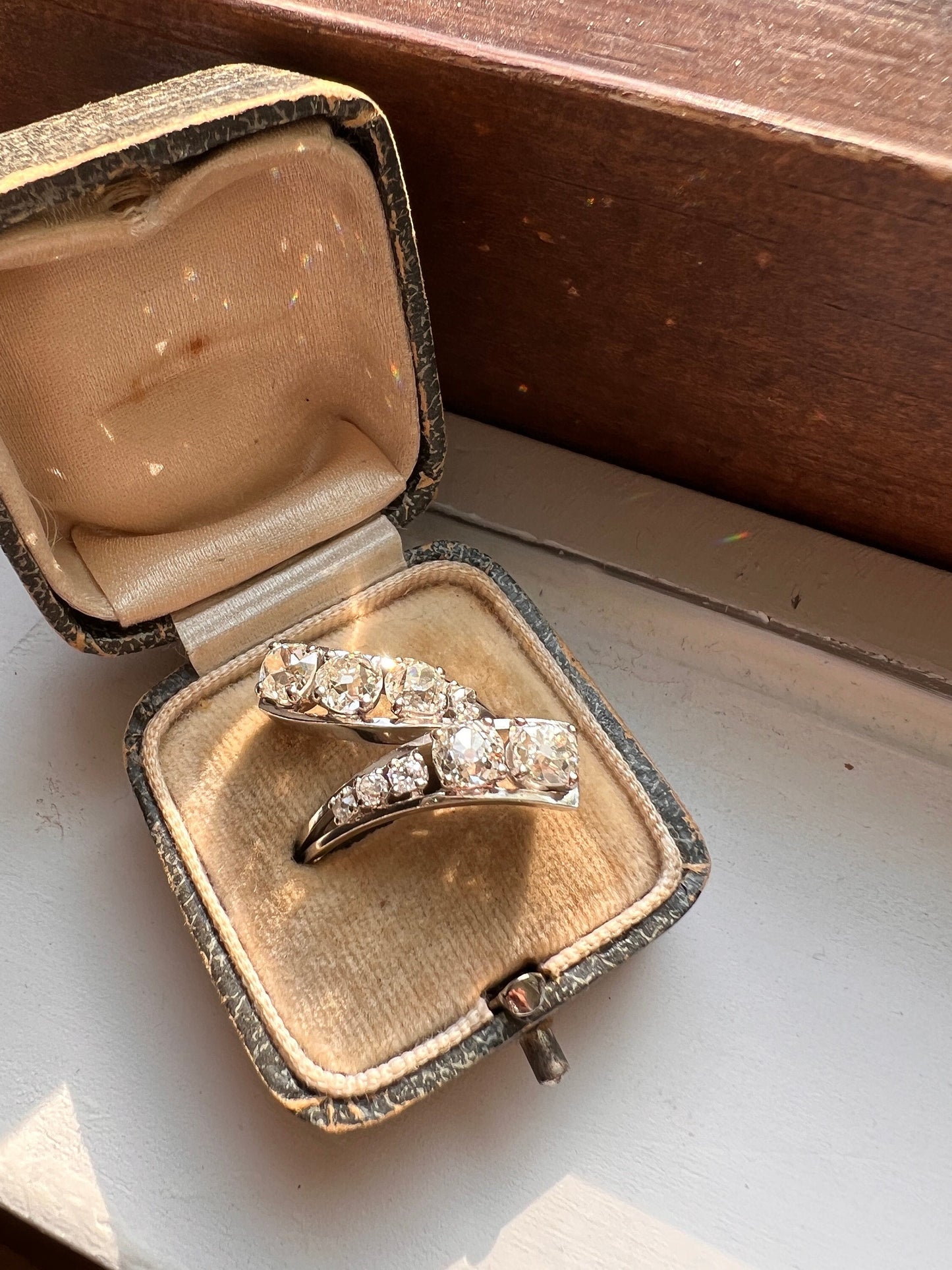 XL French Antique 3 CARATS CHUNKY Old Mine Cut Diamond Ring with Box Bypass 18k White Gold Art Deco Belle Epoque 3Ctw Sparkle OmC Ooak Stack