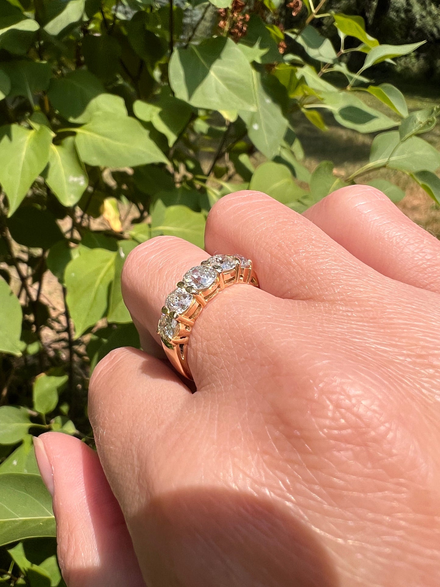 French Antique OMC 1.7 Carat Old Mine Cut DIAMOND 5 Five Stone Ring Chunky Band 4.9g 18k Gold Romantic Gift Stacker 1.7Ctw Sparkly Edwardian