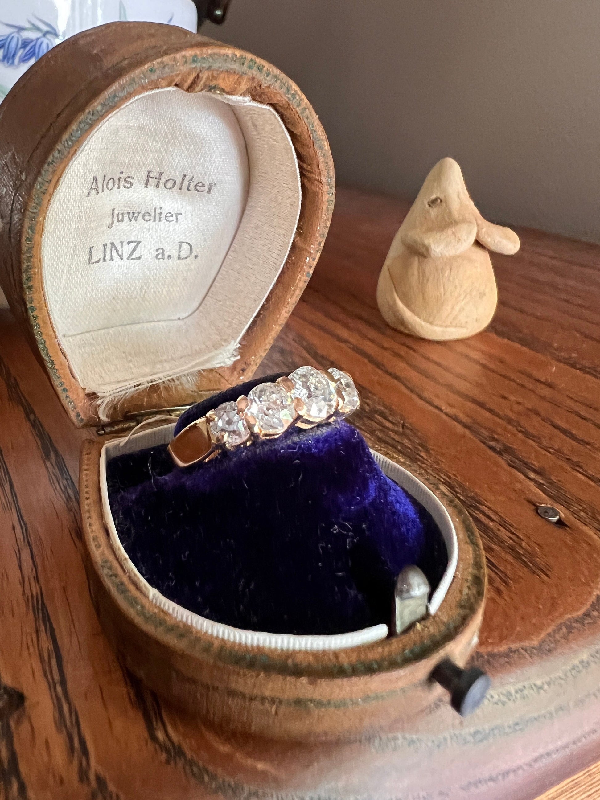 French Antique OMC 1.7 Carat Old Mine Cut DIAMOND 5 Five Stone Ring Chunky Band 4.9g 18k Gold Romantic Gift Stacker 1.7Ctw Sparkly Edwardian