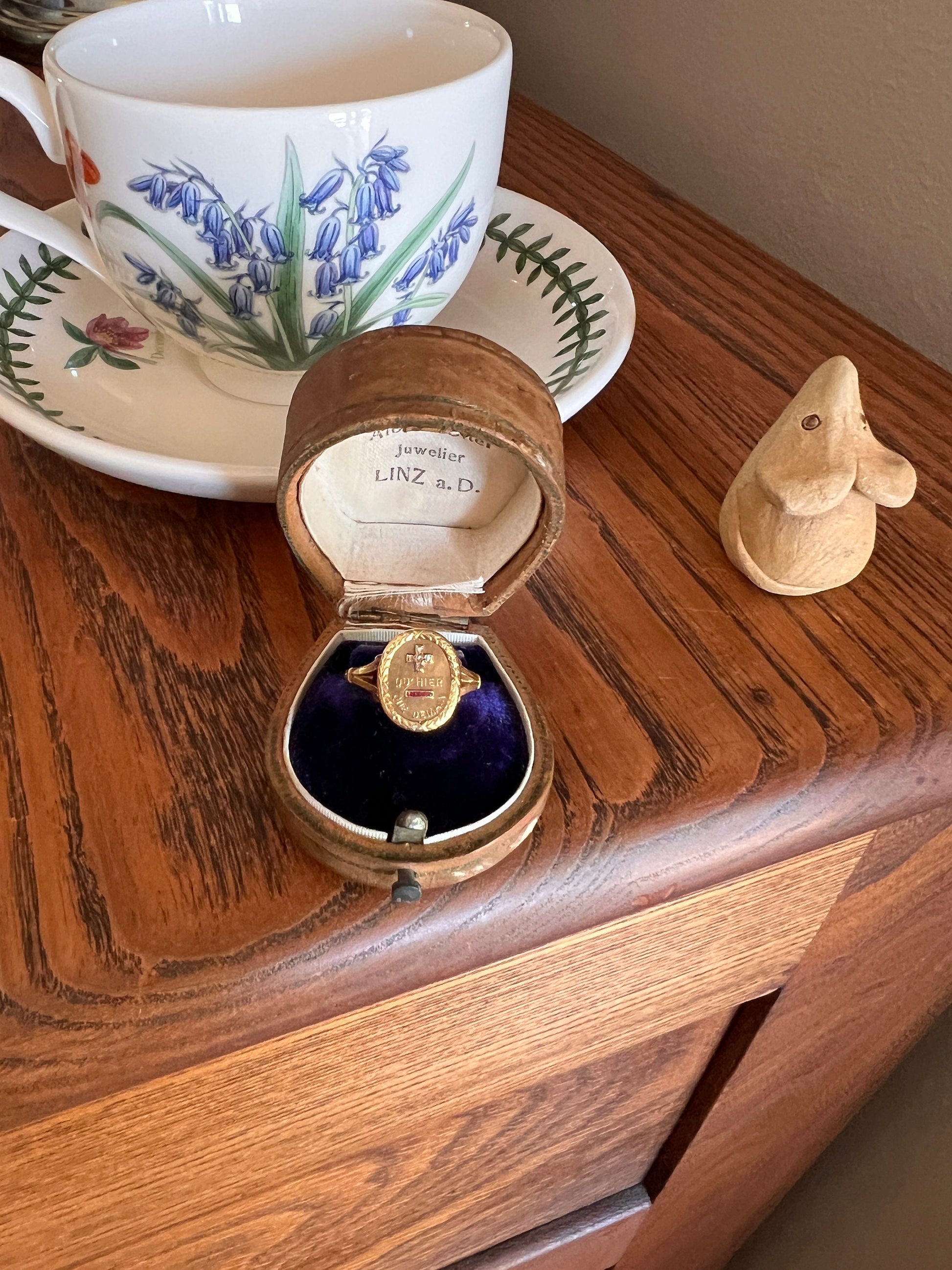 French ANTIQUE 18k GOLD Augis Love Medal Original RING Rose Cut Diamond Ruby Qu'hier Que Demain Art Nouveau Garland Halo Belle Epoque Gift
