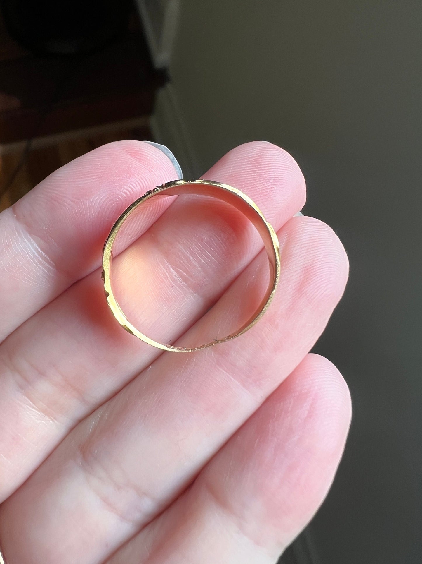 Antique I CLING to THEE Heart IvY Wide Band Ring 2.9g 18k Gold Stacker Wedding Posey Engagement Rare Romantic Gift Poesy Buttery Victorian