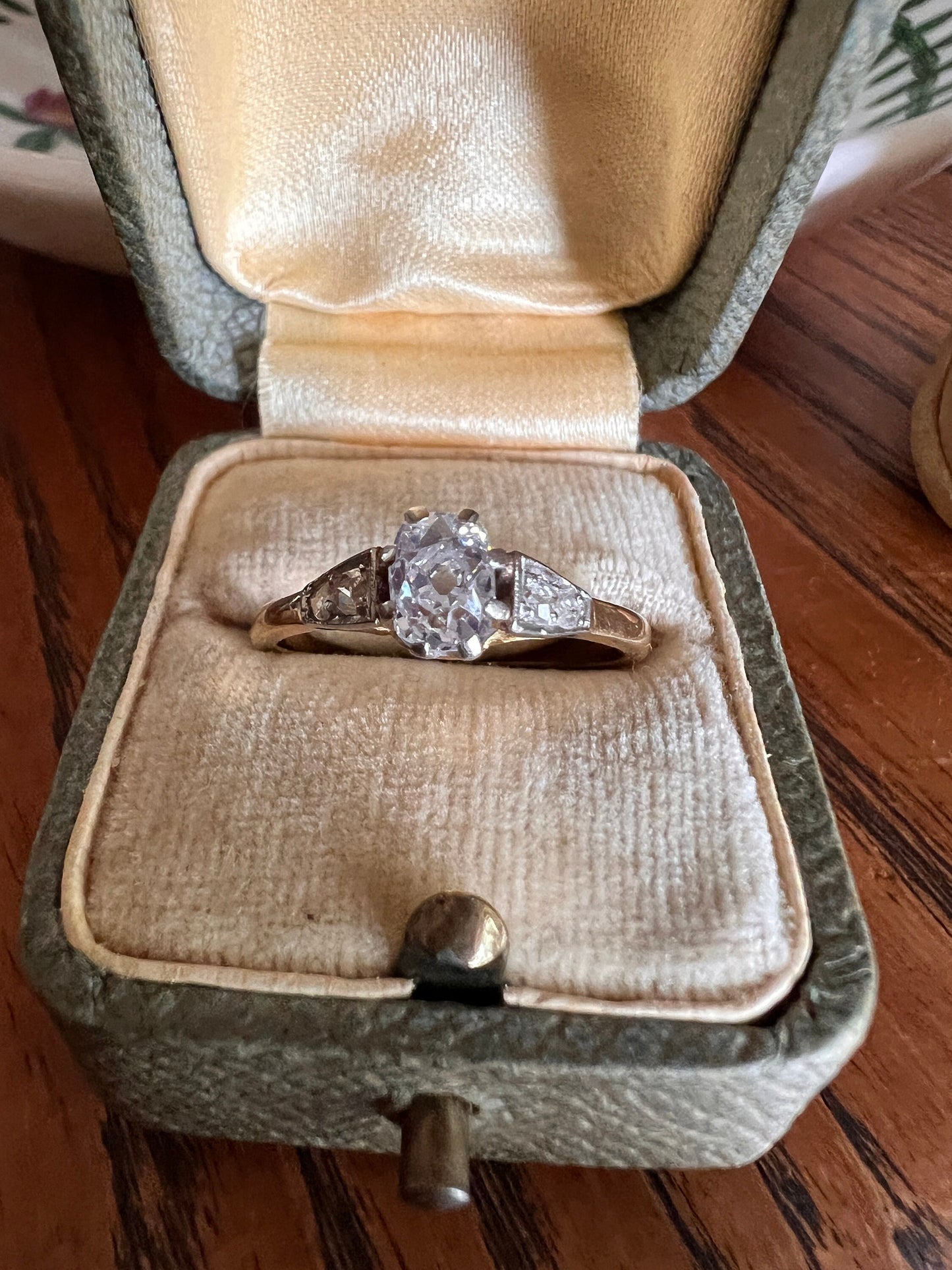 Antique 18k GOLD .7Ctw .7 Carat Oval Cushion Old Mine Cut DiAMOND Ring Solitaire with Accents Edwardian Romantic Gift Engagement Stacker OmC