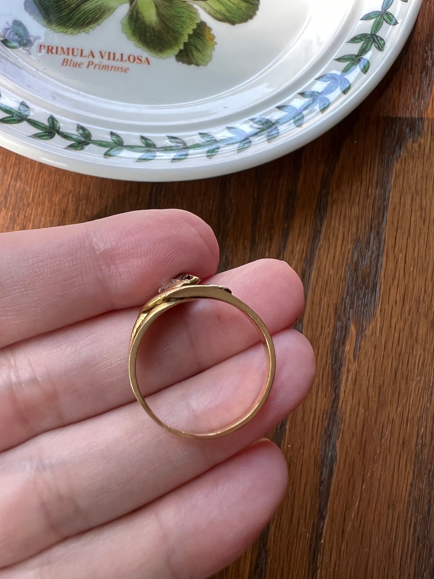 Table Cut DIAMOND Antique Georgian Era SNAKE Ring Victorian 18k Gold Ring Garnet Eye Coiled Stacker Band Romantic Gift Eternal Love Figural