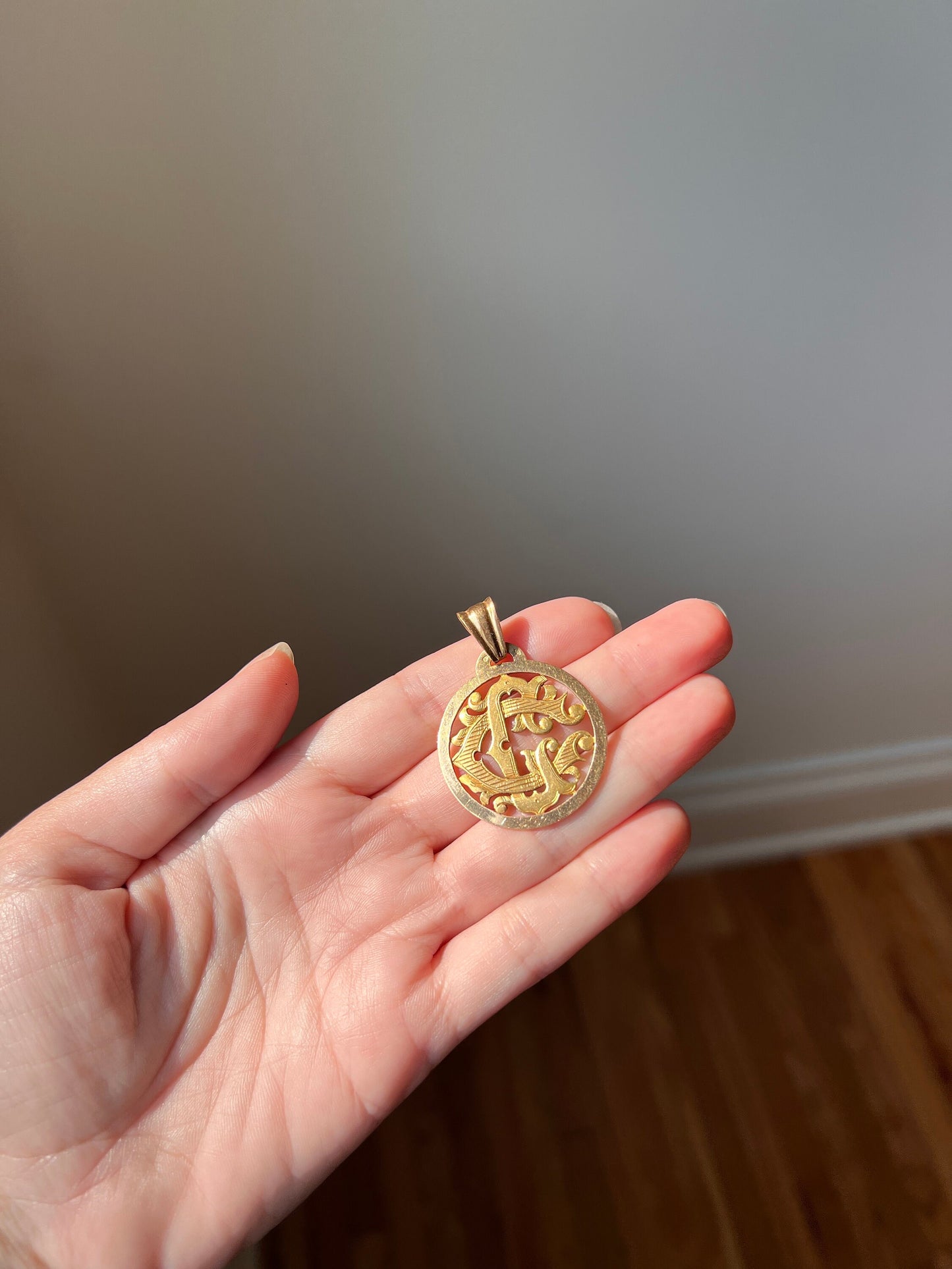 XL Large French Antique Medallion Pendant 10.5g 18k Gold Romantic Gift Belle Epoque Art Nouveau Victorian Ornate Monogram Initials Cc Gc Cg