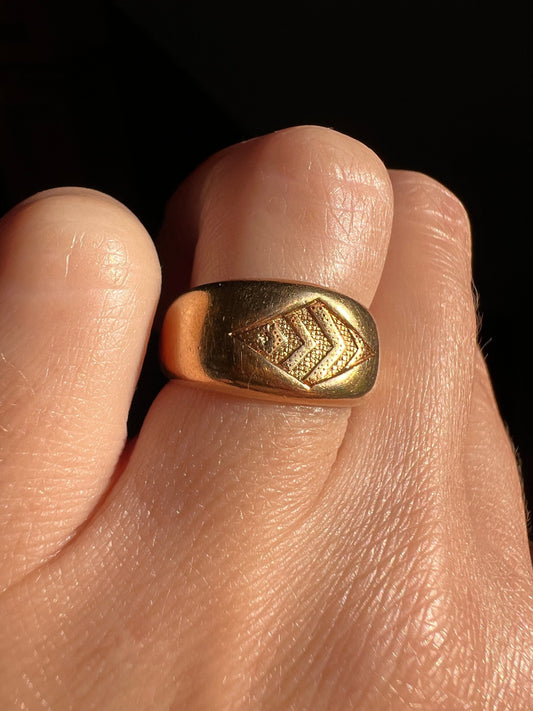 SIGNET Stackable BAND Unique Star Striped Chevrons Rich 8g 18k GOLD French Antique Ring Marquise Diamond Unisex Gift Victorian Belle Epoque