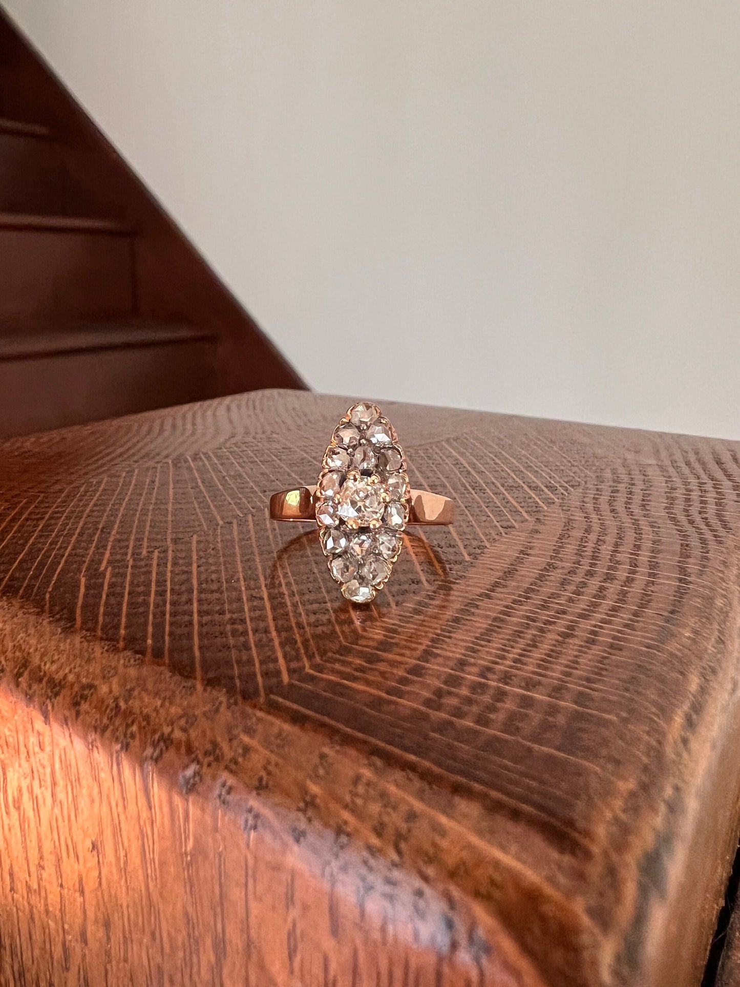 French Antique 1.1 Carat Old Mine Cut DIAMOND 16 Rose Cut Navette Marquise RING 18k GOLD Belle Epoque Stacker Romantic Gift 1.1 Ctw OmC Love