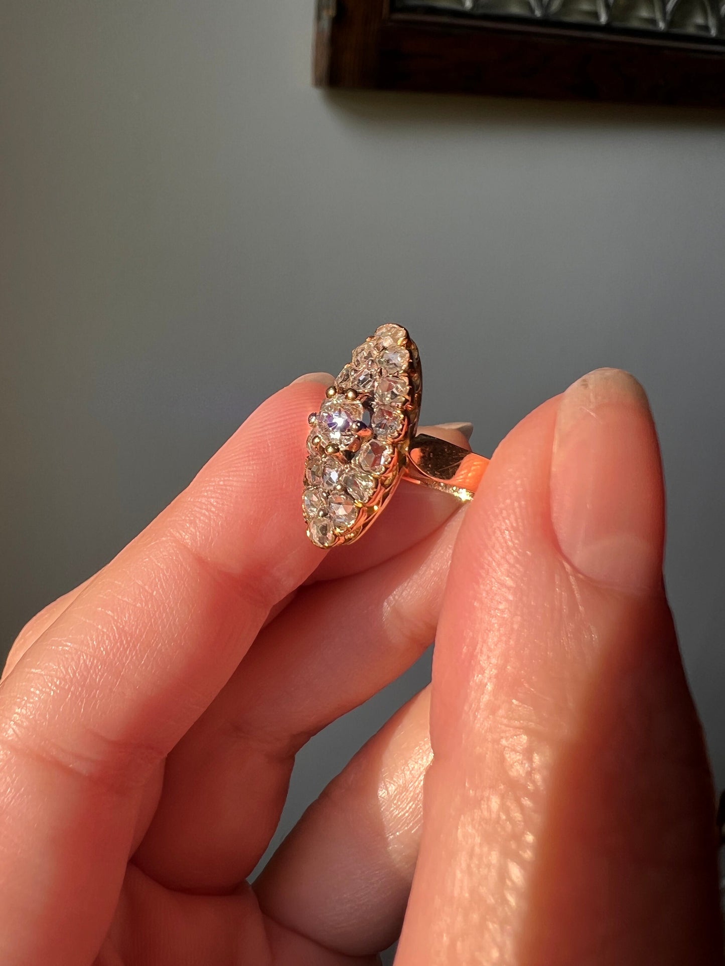 French Antique 1.1 Carat Old Mine Cut DIAMOND 16 Rose Cut Navette Marquise RING 18k GOLD Belle Epoque Stacker Romantic Gift 1.1 Ctw OmC Love