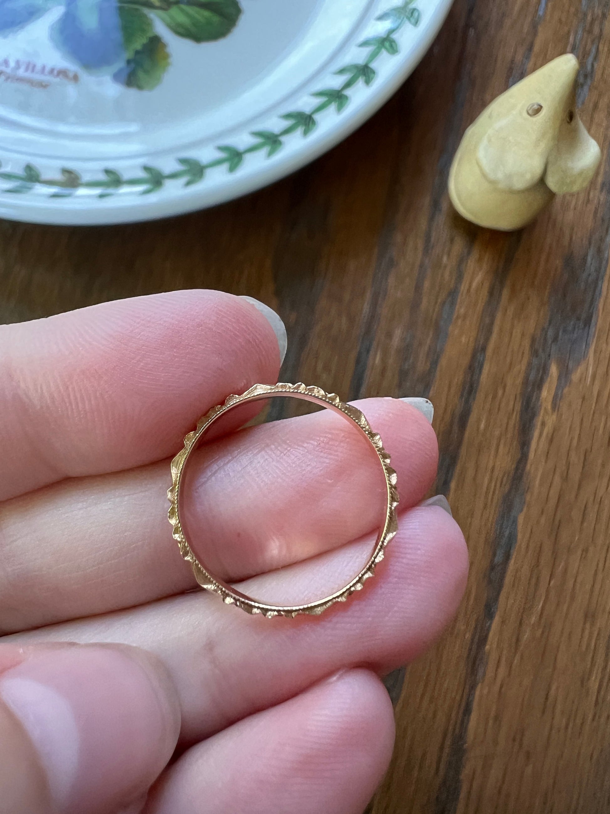 FLORAL Victorian Antique Skinny BAND Stacker Ring 14k GOLD Rosy Double Forget Me Not Orange Blossom Dainty Minimalist Romantic Gift Milgrain