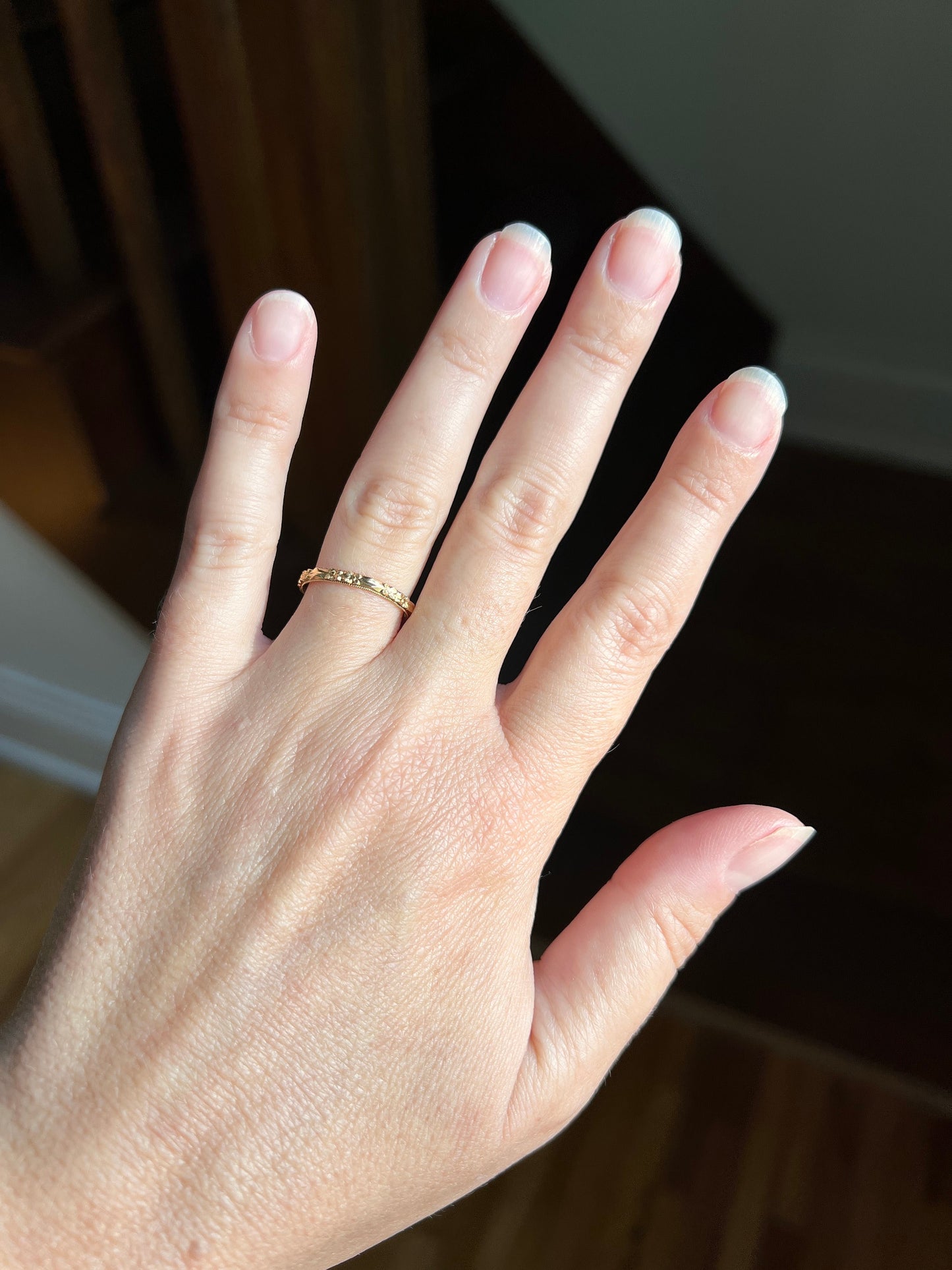 FLORAL Victorian Antique Skinny BAND Stacker Ring 14k GOLD Rosy Double Forget Me Not Orange Blossom Dainty Minimalist Romantic Gift Milgrain