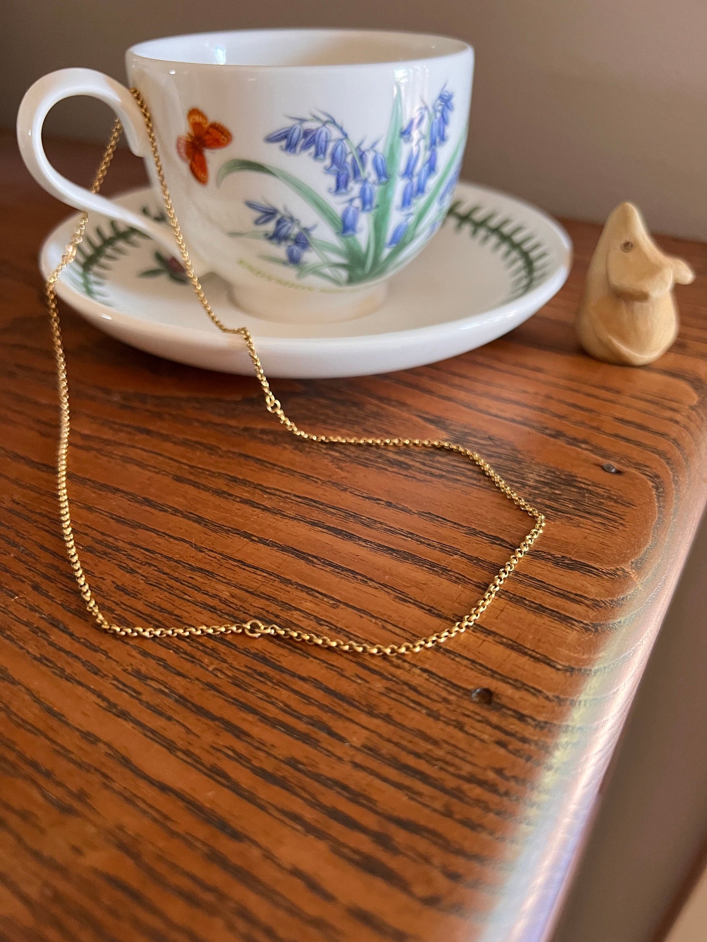 VICTORIAN Antique Dainty 14k Gold Cable Chain Necklace Pendant Charm Holder Romantic Gift Timeless Glowing Patina Neckmess Neckstack
