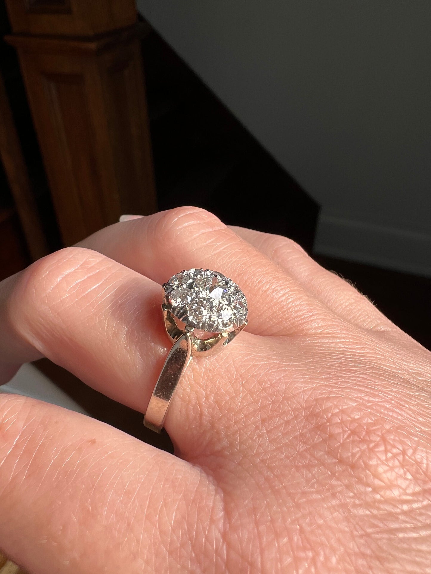 French Antique 1.1 Carat Old Mine Cut DIAMOND CLUSTER Ring PLATiNUM 18k White Gold Tall Sparkle Romantic Gift Chunky Belle Epoque Edwardian