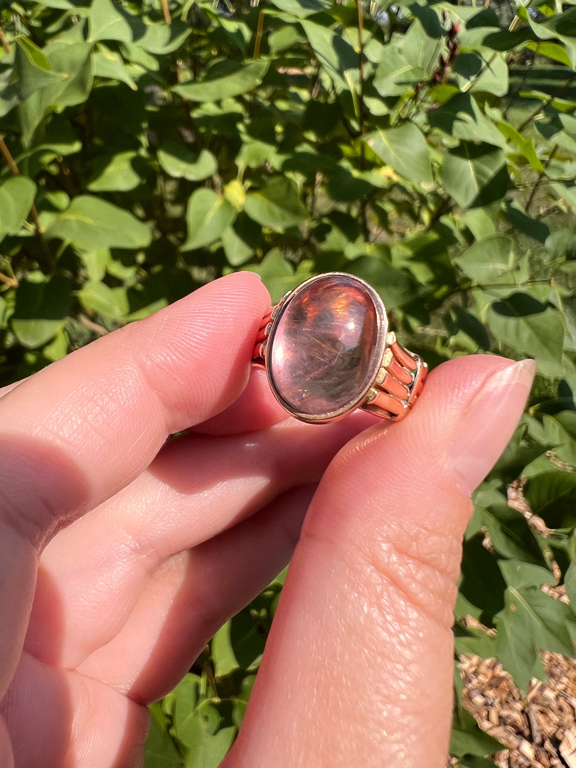 Glowing Dusty Rose PINK Sapphire Moonstone? French Antique Ring 18k Rose Gold Wide Band Chunky Romantic Gift Oval Orb Victorian Belle Epoque