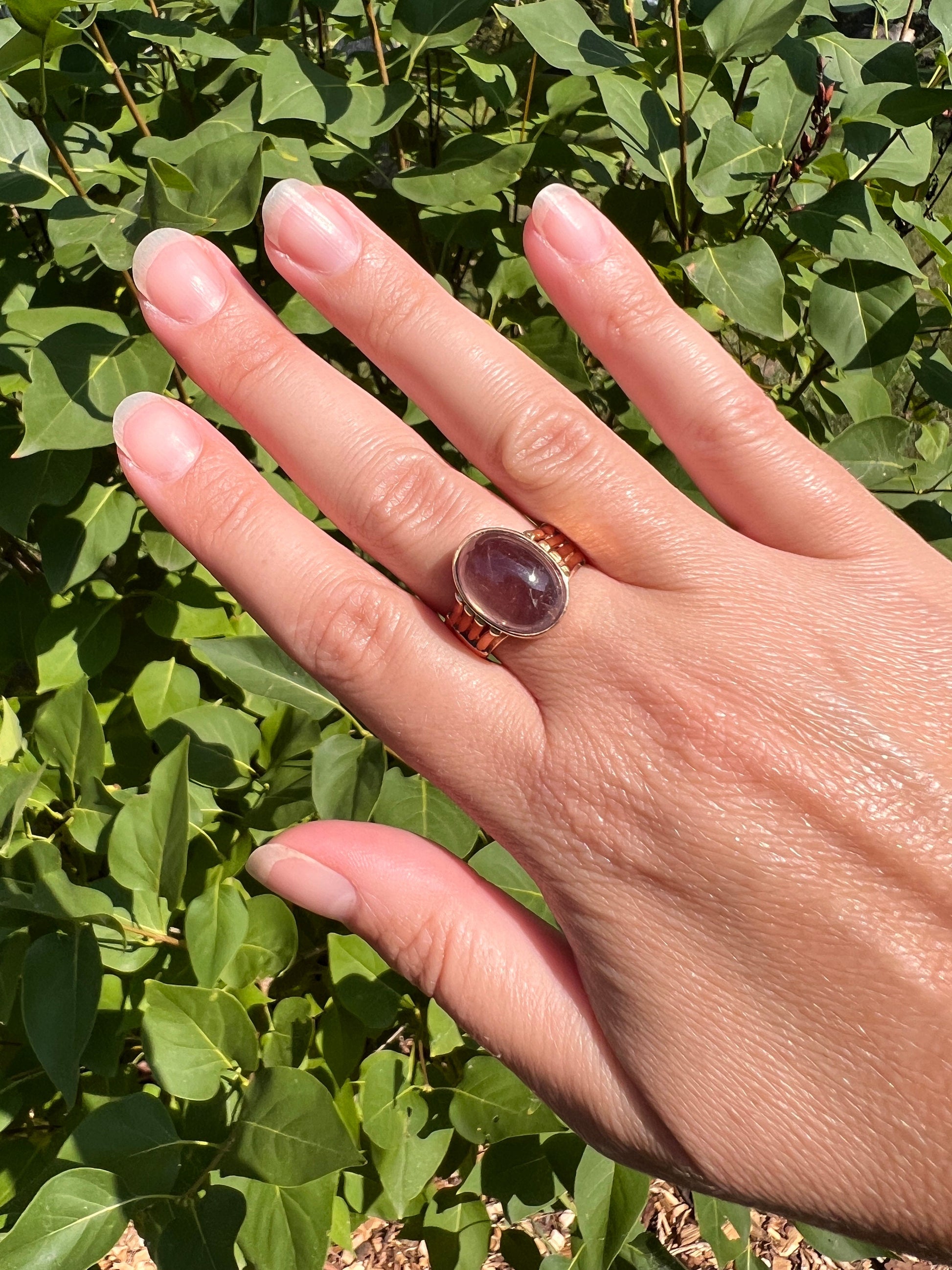 Glowing Dusty Rose PINK Sapphire Moonstone? French Antique Ring 18k Rose Gold Wide Band Chunky Romantic Gift Oval Orb Victorian Belle Epoque