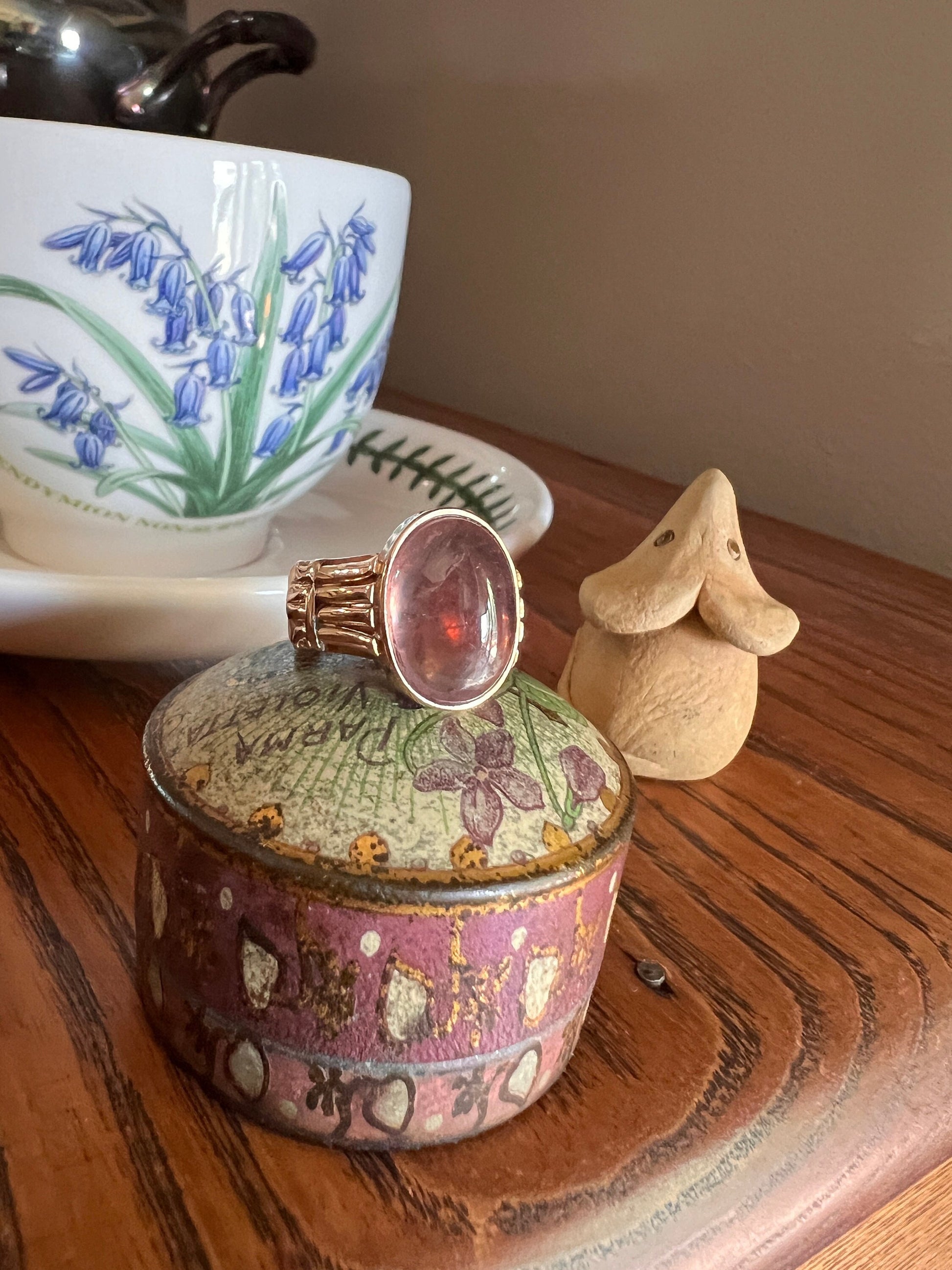 Glowing Dusty Rose PINK Sapphire Moonstone? French Antique Ring 18k Rose Gold Wide Band Chunky Romantic Gift Oval Orb Victorian Belle Epoque