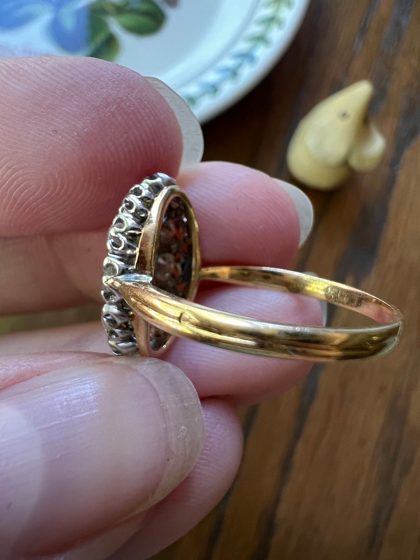 OVAL .8 Carat Old European Mine Cut DIAMOND Cobblestone Cluster Ring 18k Gold Platinum French Victorian Belle Epoque Old Hallmark Stacker