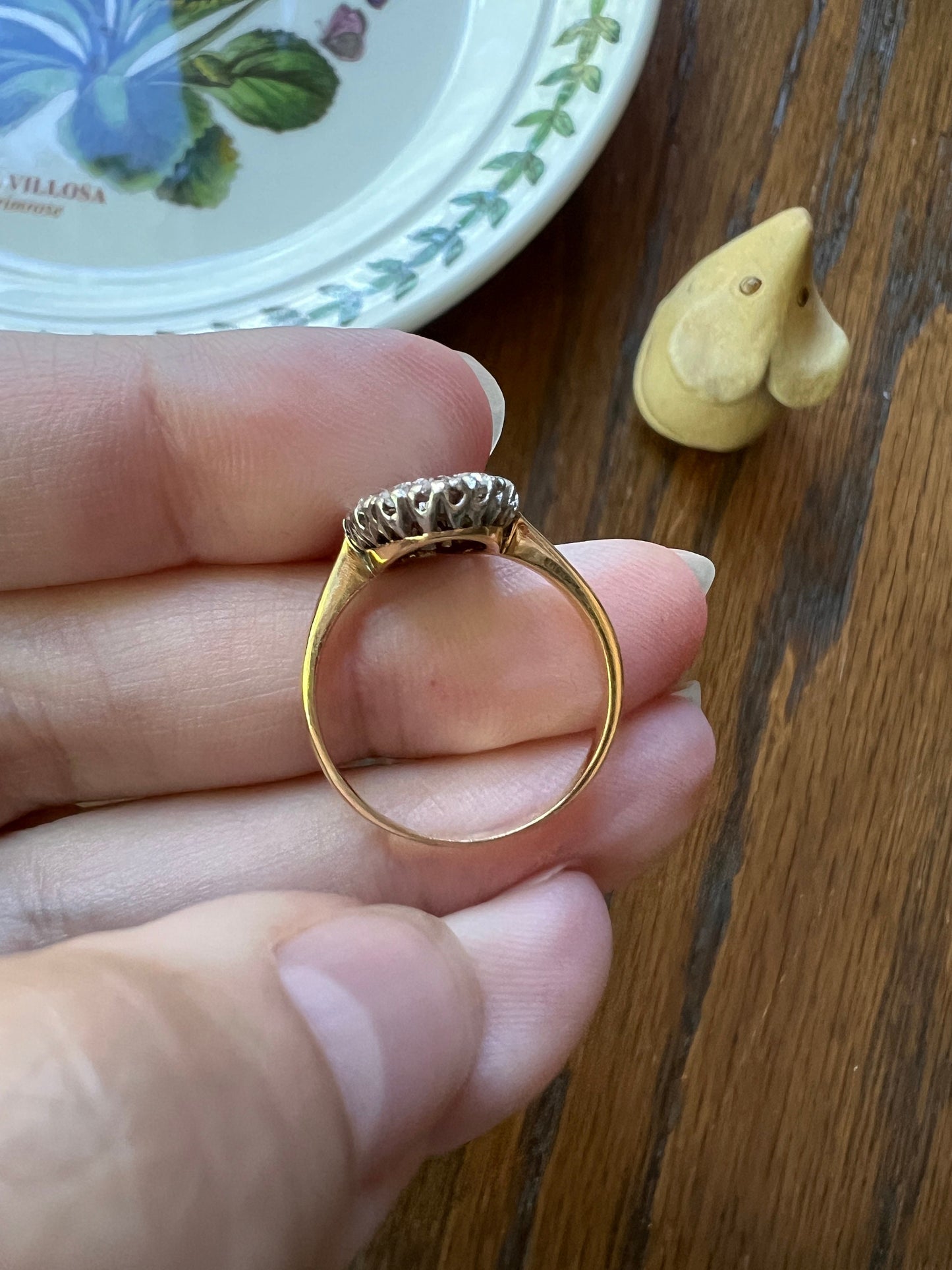 OVAL .8 Carat Old European Mine Cut DIAMOND Cobblestone Cluster Ring 18k Gold Platinum French Victorian Belle Epoque Old Hallmark Stacker