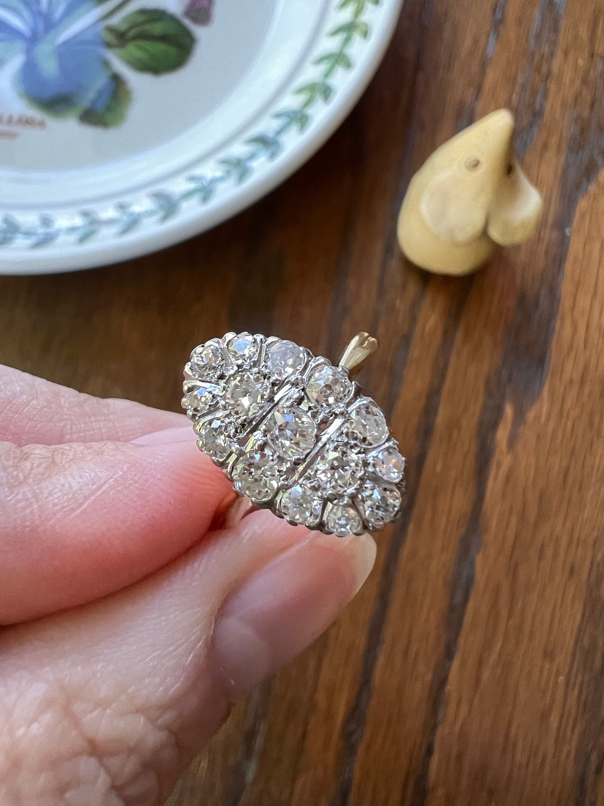 OVAL .8 Carat Old European Mine Cut DIAMOND Cobblestone Cluster Ring 18k Gold Platinum French Victorian Belle Epoque Old Hallmark Stacker