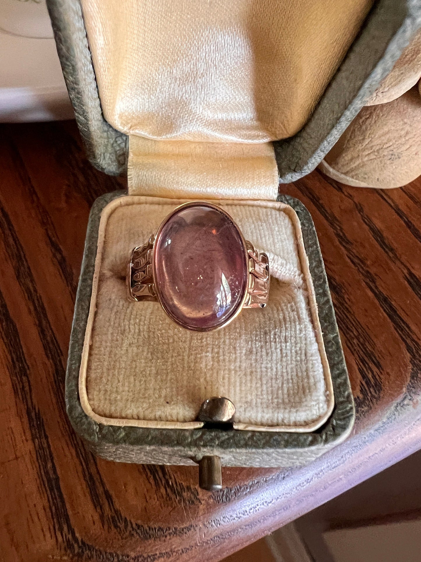 Glowing Dusty Rose PINK Sapphire Moonstone? French Antique Ring 18k Rose Gold Wide Band Chunky Romantic Gift Oval Orb Victorian Belle Epoque