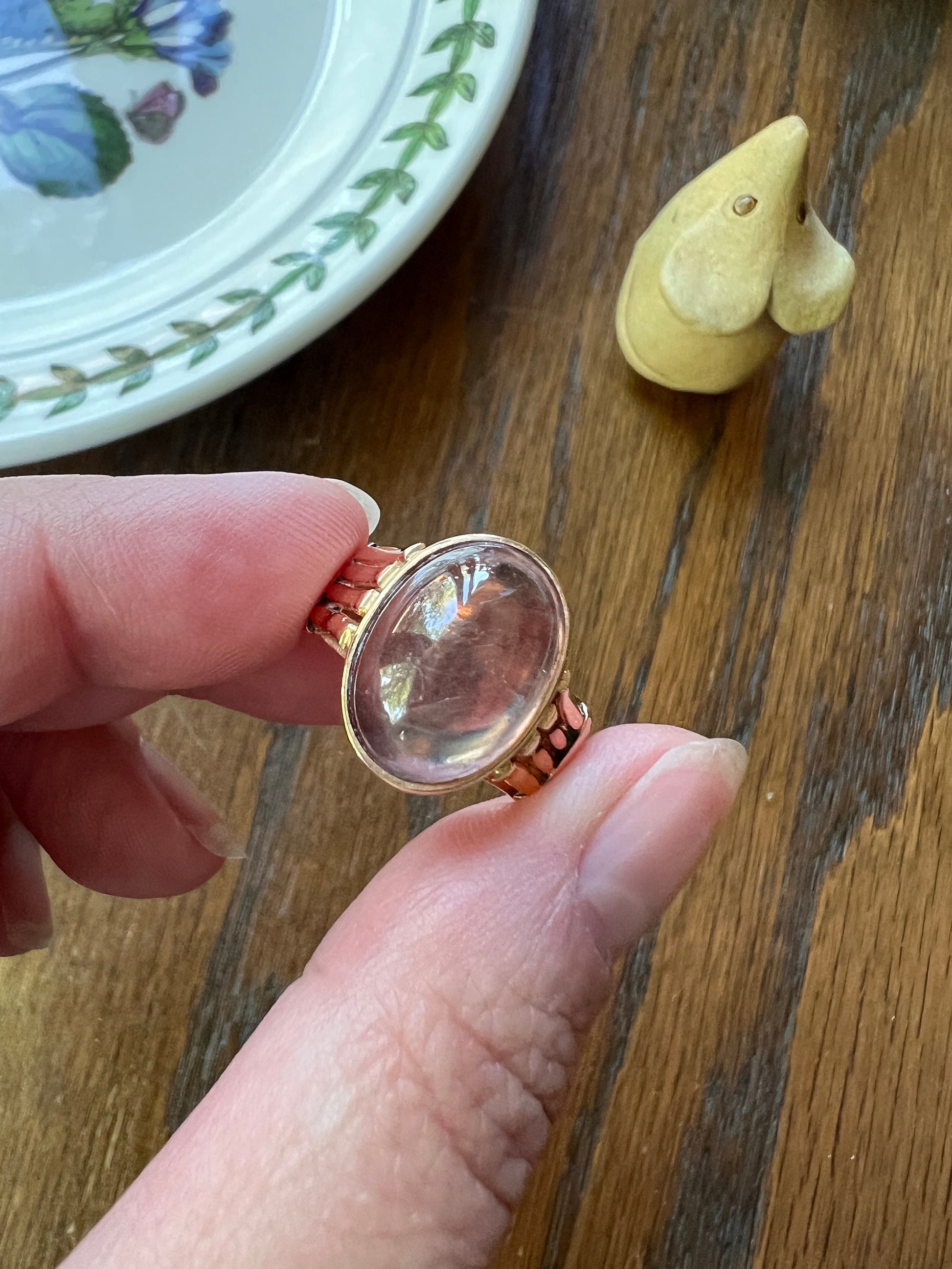 Glowing Dusty Rose PINK Sapphire Moonstone? French Antique Ring 18k Rose Gold Wide Band Chunky Romantic Gift Oval Orb Victorian Belle Epoque