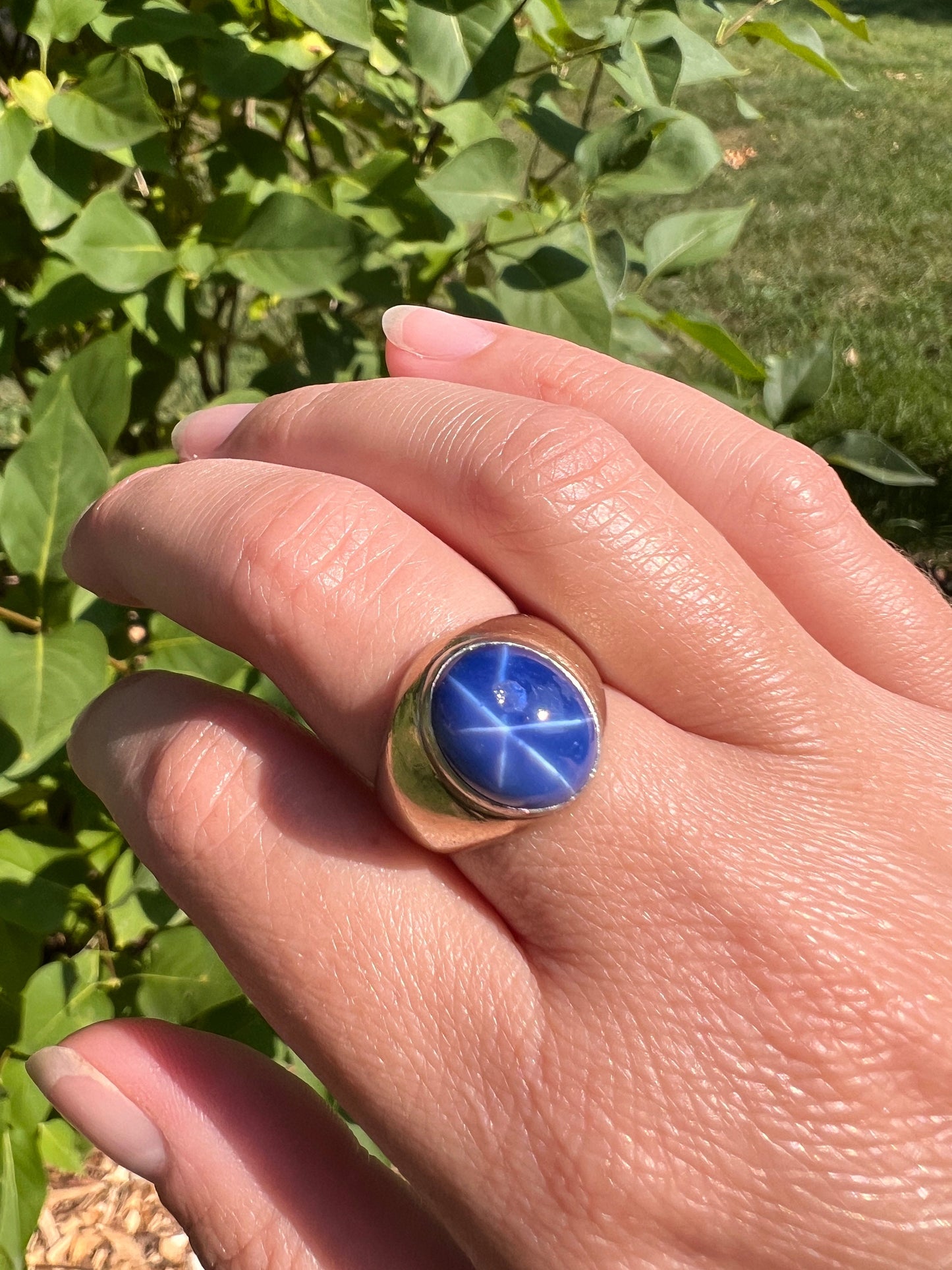 HEAVY Art Deco Star SAPPHIRE French Ring 15.1g 18k White Gold PLATINUM Wide Band Chunky Romantic Gift Glowing Blue Orb Antique Belle Epoque
