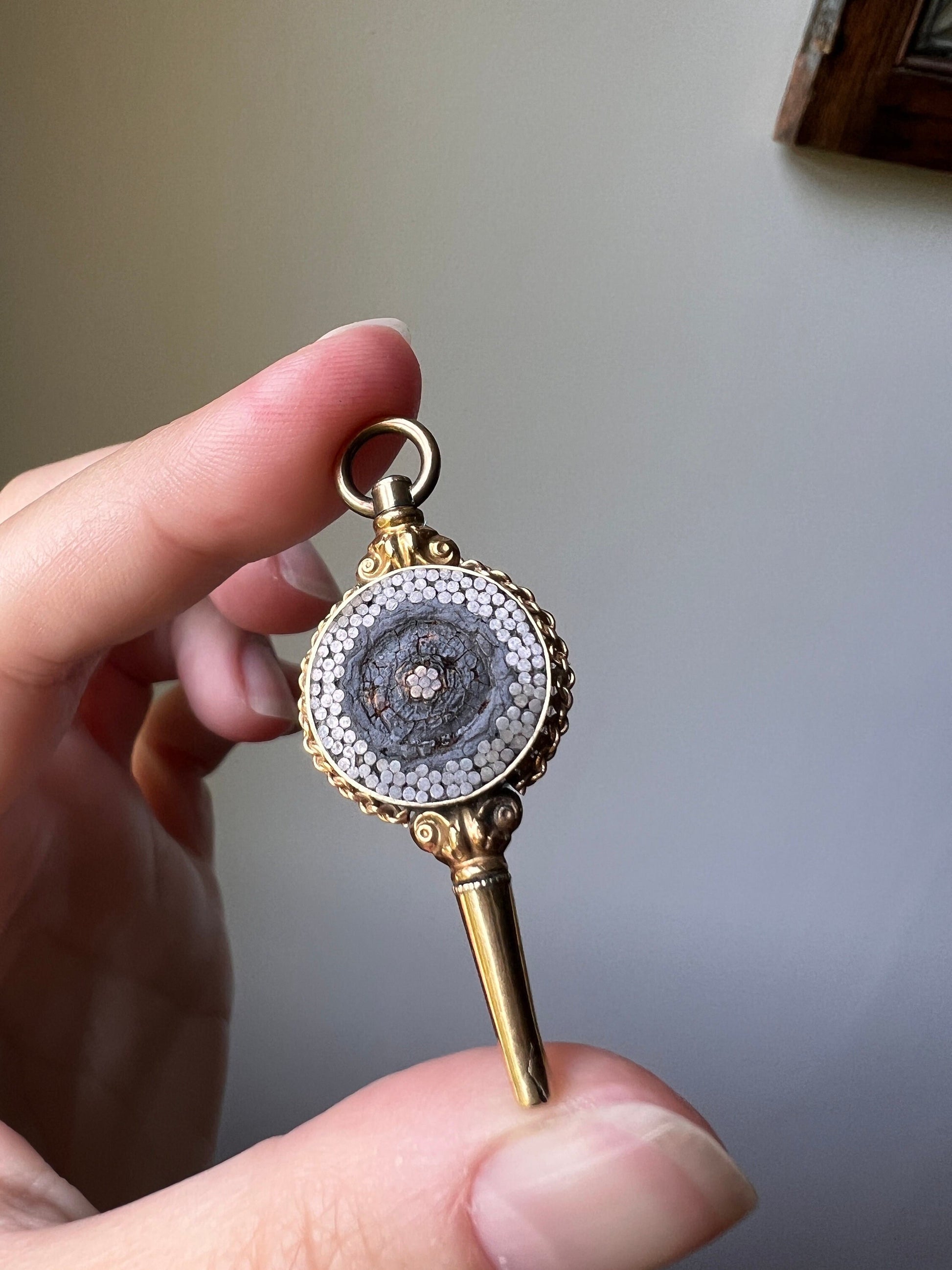 Rare VICTORIAN Transatlantic Cable SOUVENIR PENDANT 14k Gold 1800s Geometric Watch Key Historical Significance Collectible Antique Neckmess