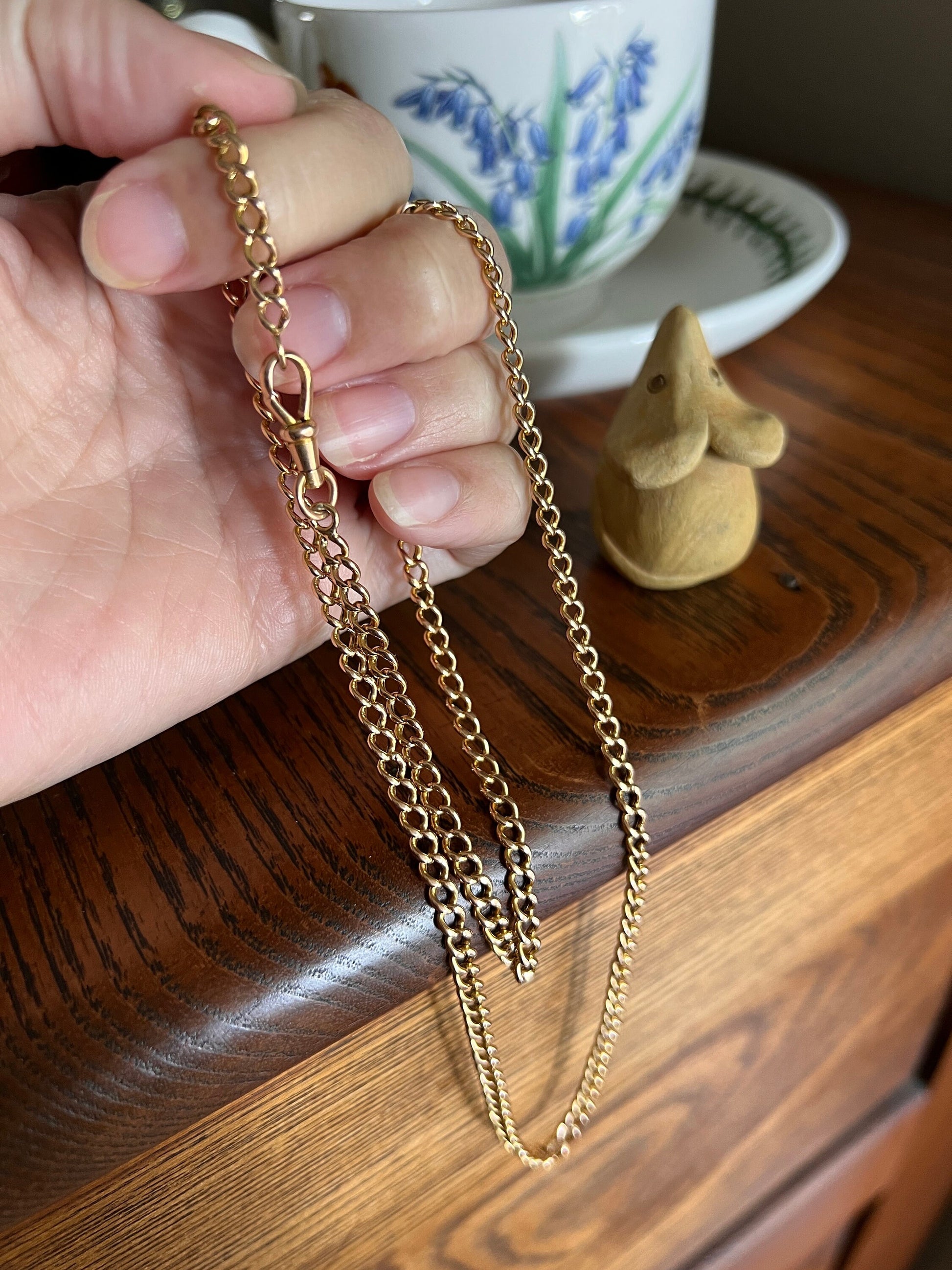 Glowing French Antique 11.1g 18k GOLD Chunky Curb Chain Link w/ Dog Clip 22" Long Necklace Neckmess Neckstack Victorian Gift Belle Epoque