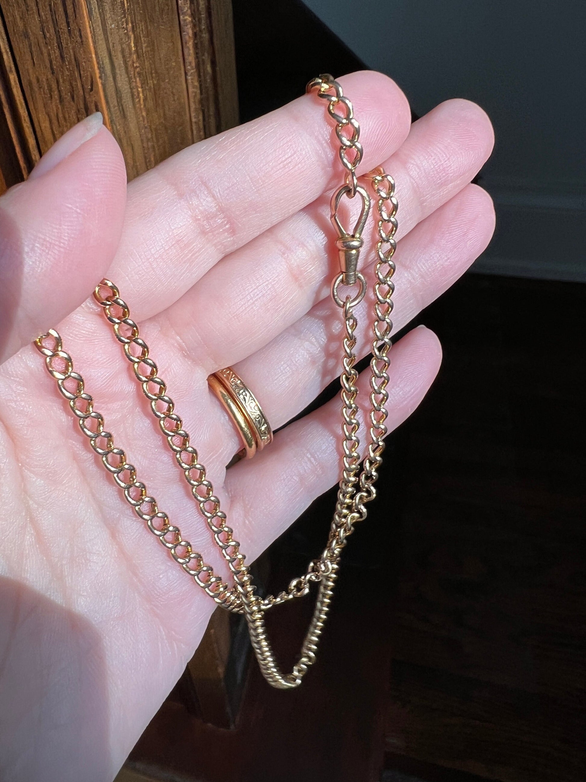 Glowing French Antique 11.1g 18k GOLD Chunky Curb Chain Link w/ Dog Clip 22" Long Necklace Neckmess Neckstack Victorian Gift Belle Epoque