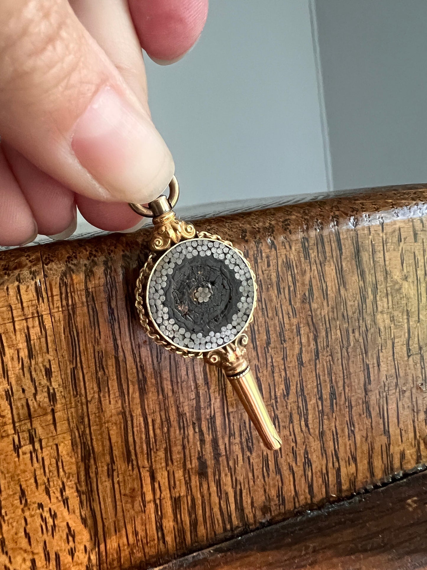 Rare VICTORIAN Transatlantic Cable SOUVENIR PENDANT 14k Gold 1800s Geometric Watch Key Historical Significance Collectible Antique Neckmess