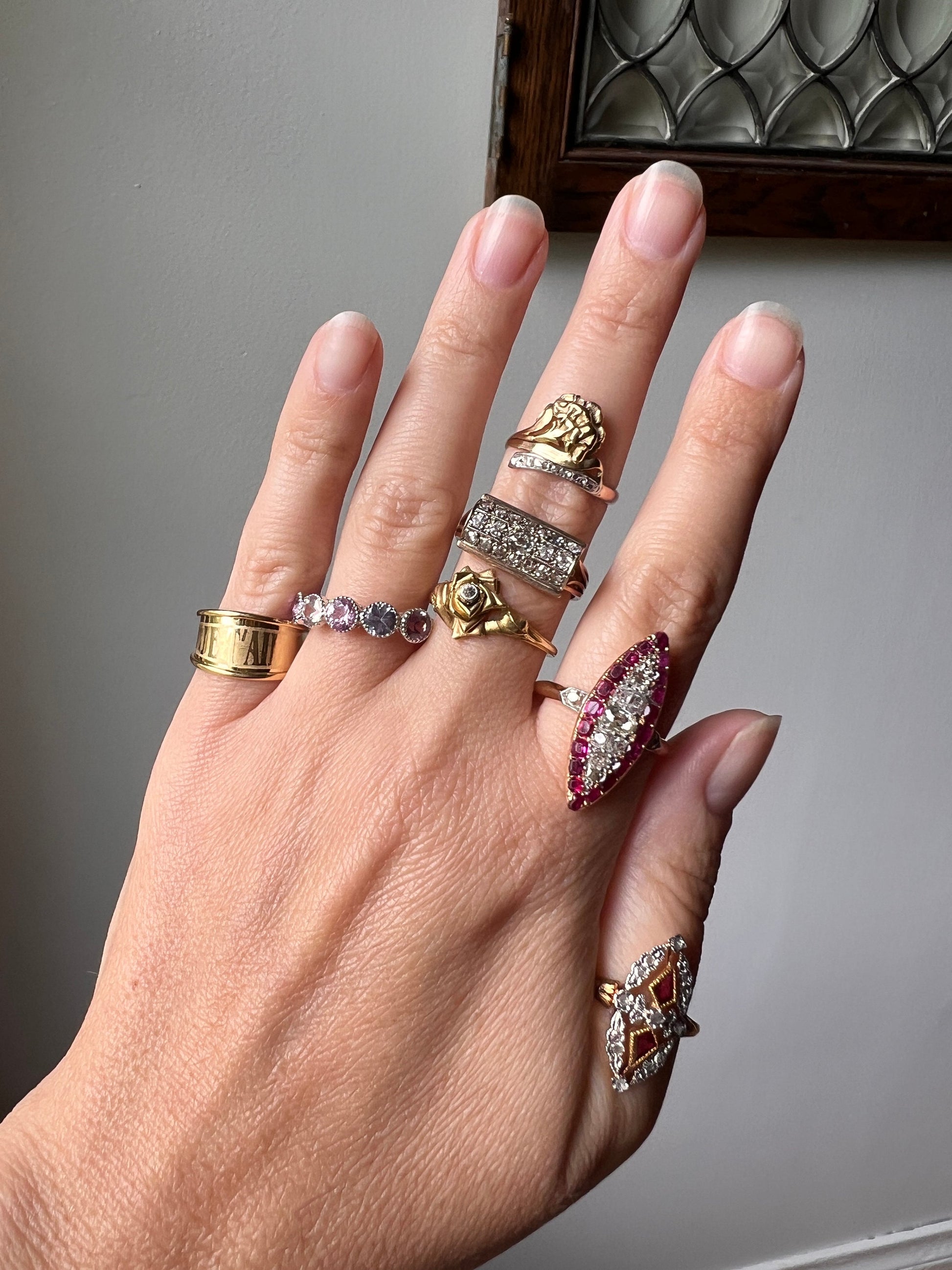 ROSE Floral Figural French Art Nouveau Antique Single Cut Diamond 18k Gold Ring Stacker Buttery Glow Romantic Gift Unique Belle Epoque Bud