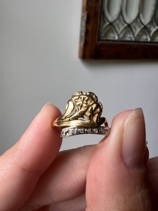 CARNATION French Art Nouveau Antique Rose Cut Diamonds 18k Gold Ring Figural Floral Stacker Buttery Glow Romantic Gift Unique Belle Epoque