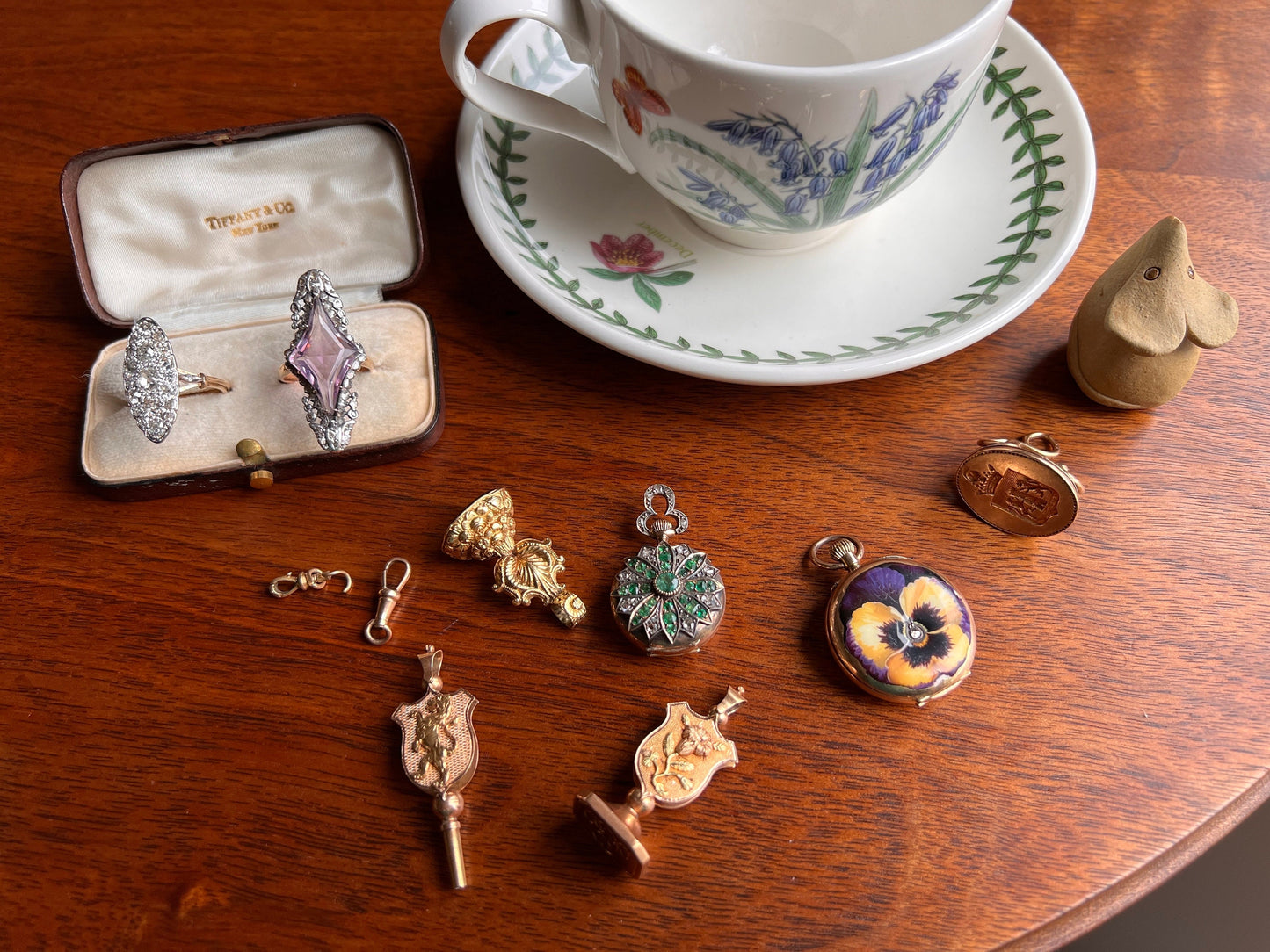 PANSY Victorian Purple ENAMEL Rose Cut DIAMOND Antique 14k Gold Chatelaine Pocket Watch Case Pendant Chatelaine Locket Floral Romantic Gift