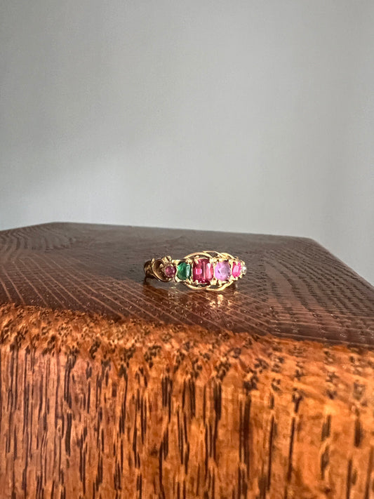 REGARD Ring Antique VICTORIAN 14k GOLD Ruby Emerald Garnet Amethyst Diamond Band Stacker Romantic Gift Love Token Colorful Stacker Acrostic