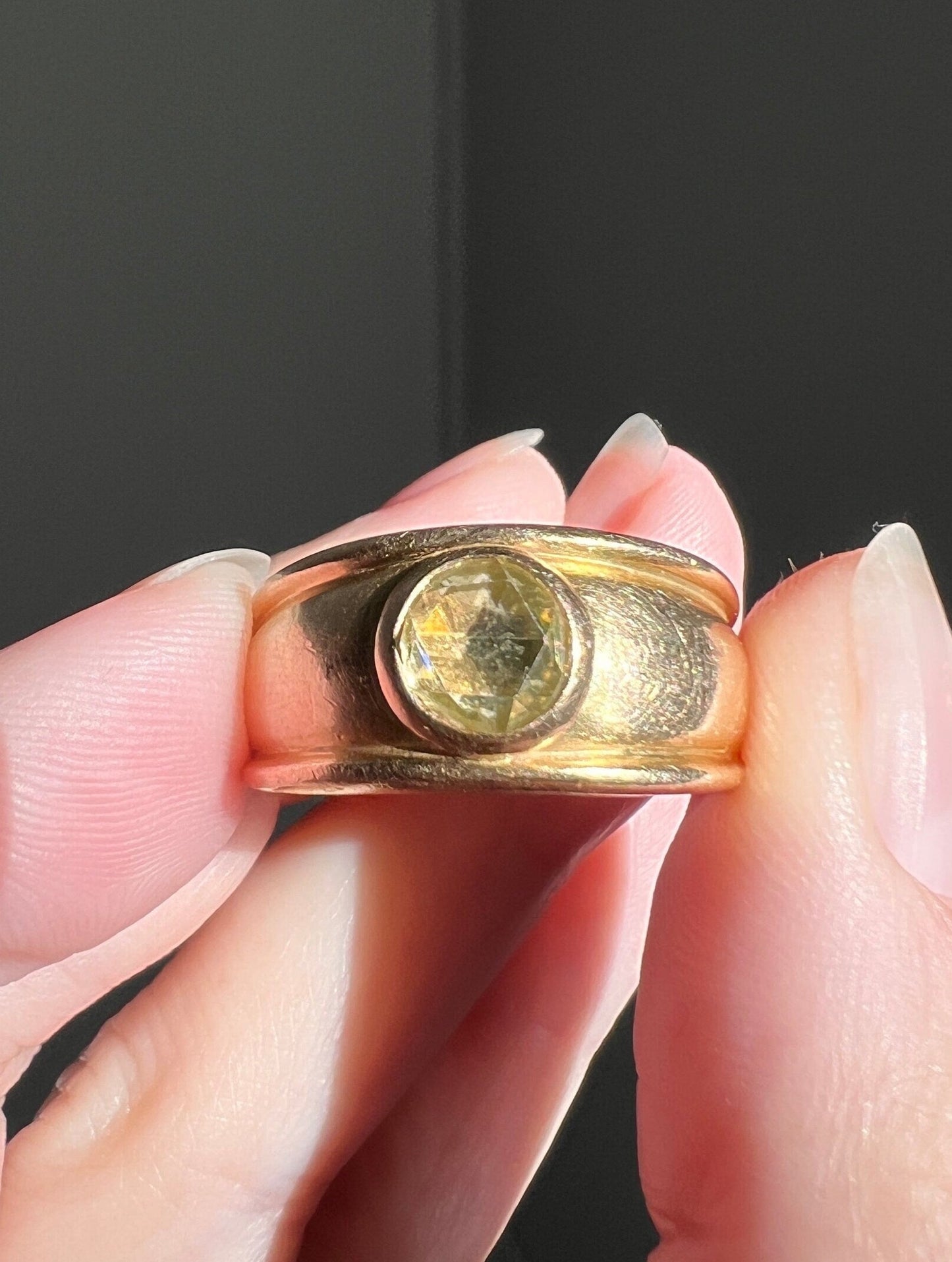 Antique HEAVY French .75 Carat Yellow Rose Cut DIAMOND Ring 11g 18k Gold Gypsy Band Stacker Belle Epoque Romantic Gift Dome DiscoBall Unisex