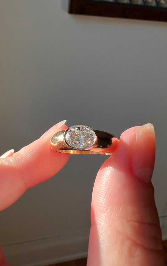 OVAL Vintage 1.02 Carat DIAMOND Gypsy Ring Chunky Wide Band East West Bezel Set 4.95g 18k Gold Domed Stacker Romantic Gift Holiday Christmas