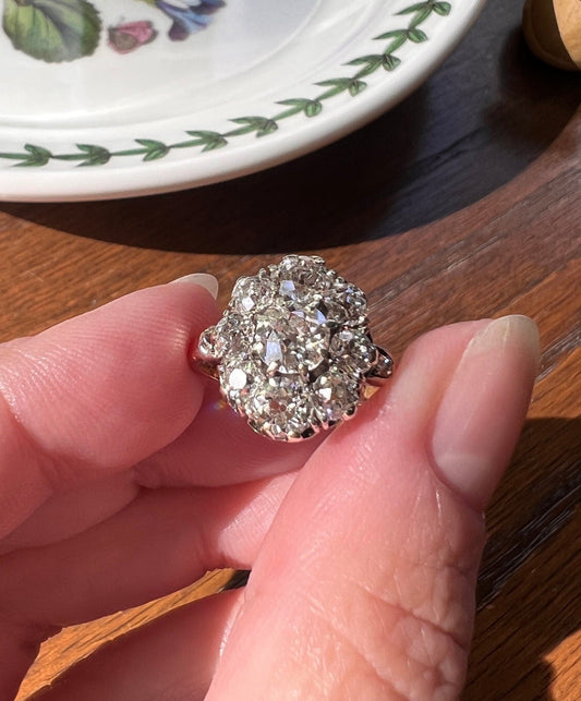 My Best ANTIQUE 2.15 Carat 11 Old Mine Cut DIAMOND Daisy Cluster Ring 18k Rose Gold & PLATiNUM Belle Epoque Romantic Gift OmC Victorian Oval