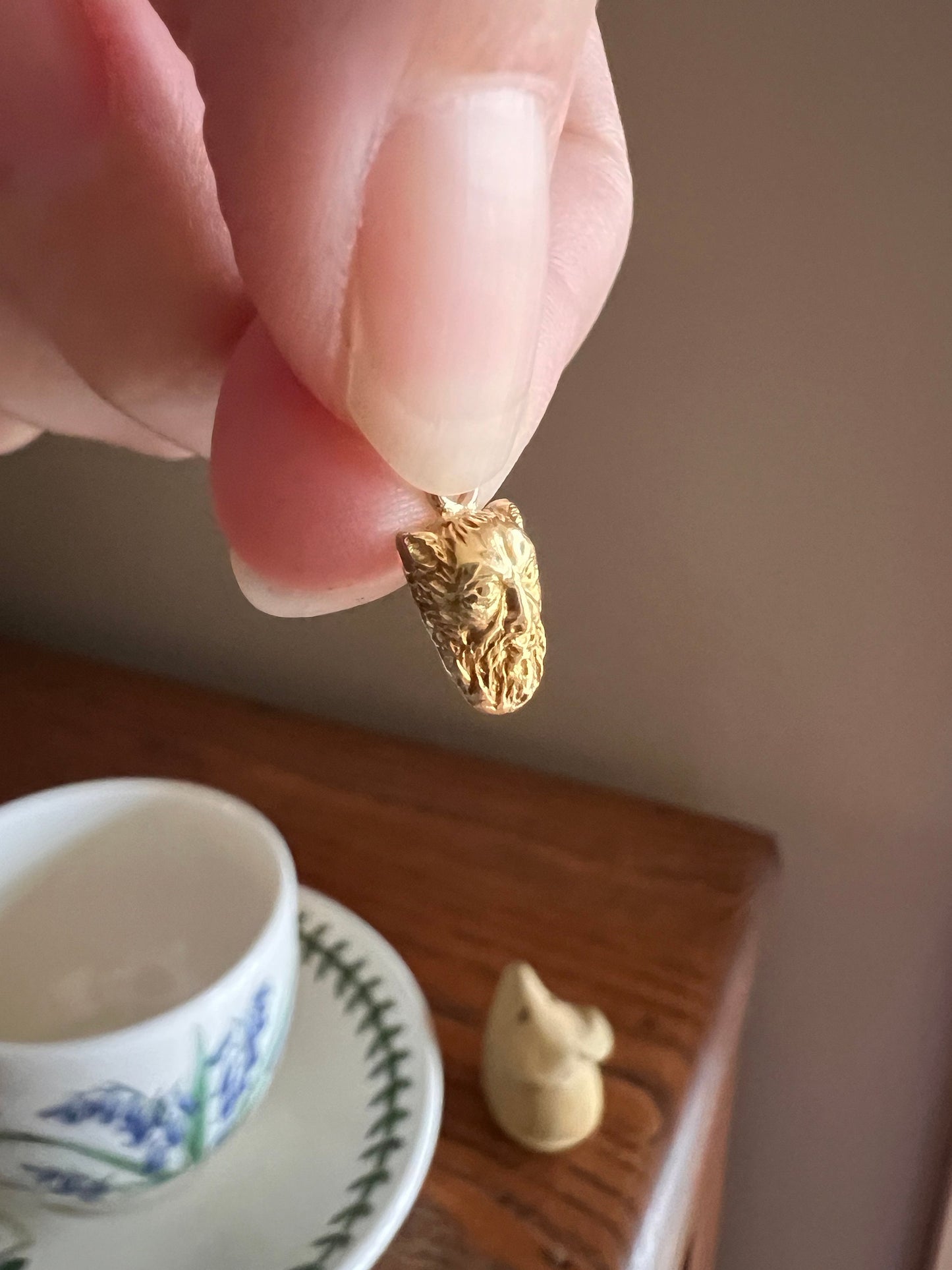 FACE TINIEST French Antique SATYR Victorian 18k Gold Pendant Charm Figural 3D Mythical Beast North Wind Devil Green Man Gargoyle Faun Pan