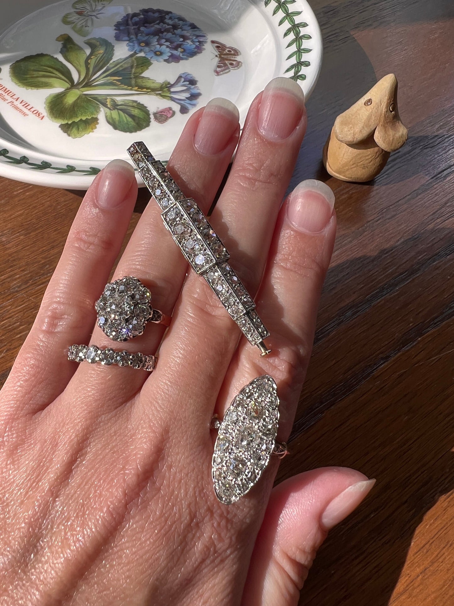 French Antique Art Deco .85 Carat Old Mine Cut DIAMOND Half Hoop Ring 18k White Band Gold Belle Epoque Romantic Gift OmC Stacker Nine Stone