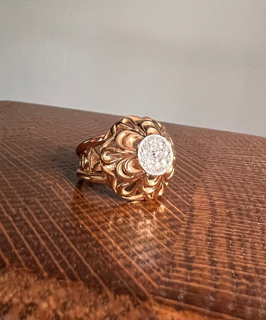 CHUNKY Domed TALL French Vintage to Art Deco Old Mine Cut Diamond Ring 7.85g 18k Gold Romantic Gift Cluster Stacker OmC Retro Draped Scallop