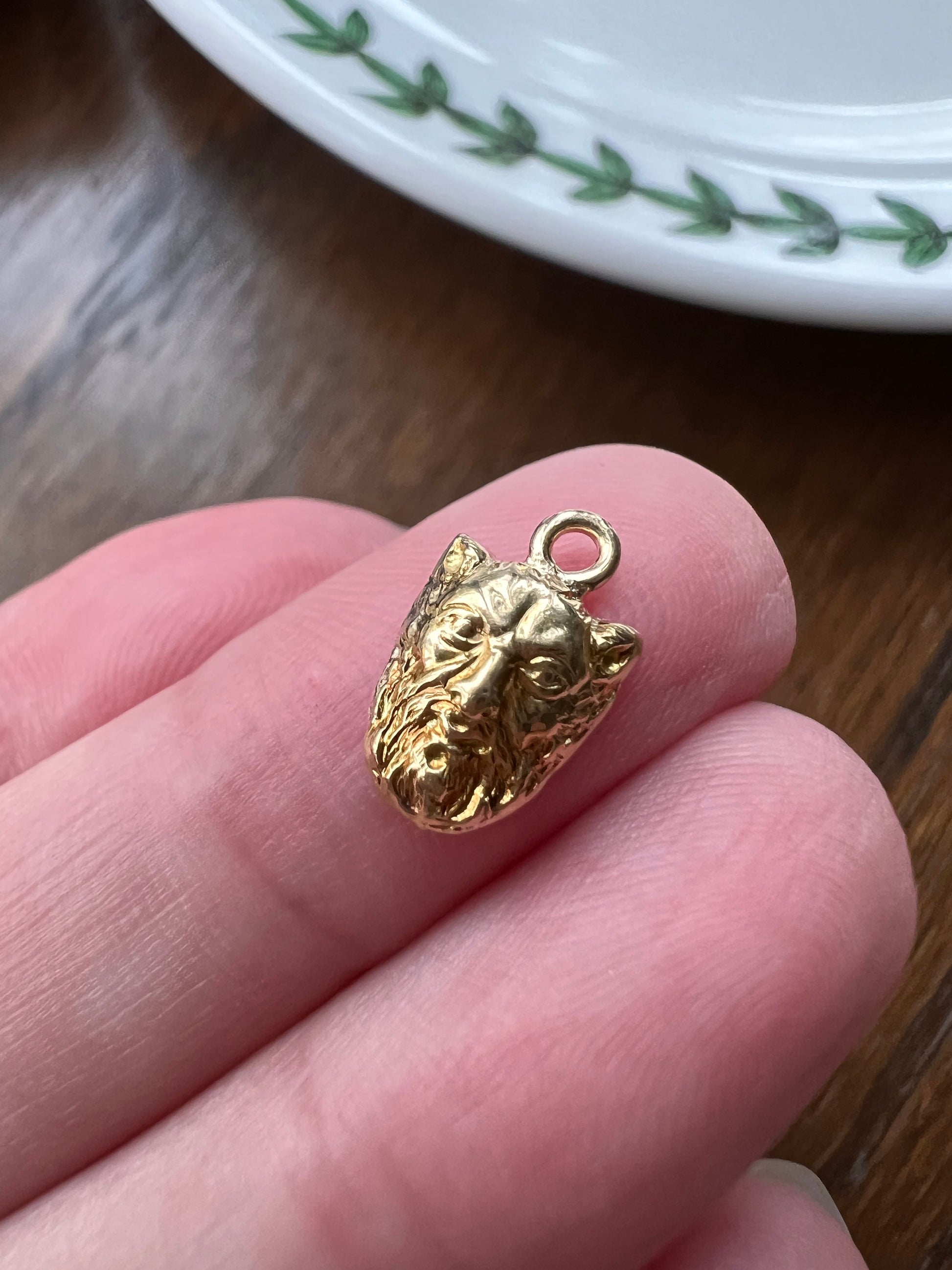 FACE TINIEST French Antique SATYR Victorian 18k Gold Pendant Charm Figural 3D Mythical Beast North Wind Devil Green Man Gargoyle Faun Pan