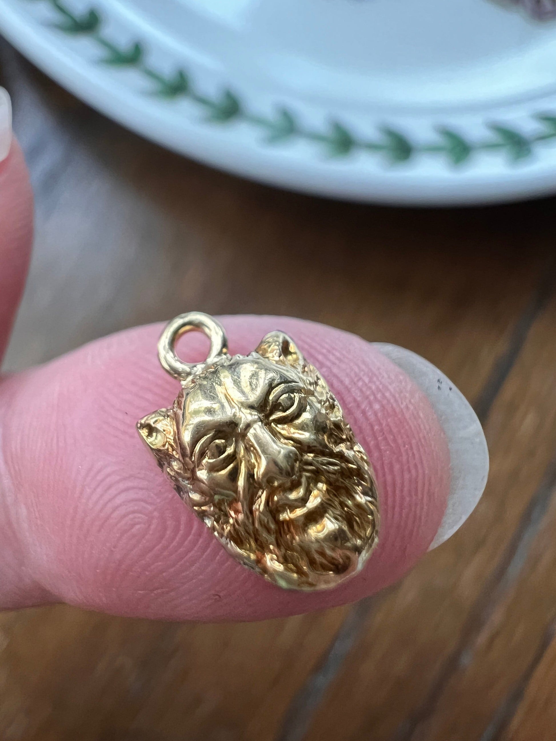 FACE TINIEST French Antique SATYR Victorian 18k Gold Pendant Charm Figural 3D Mythical Beast North Wind Devil Green Man Gargoyle Faun Pan