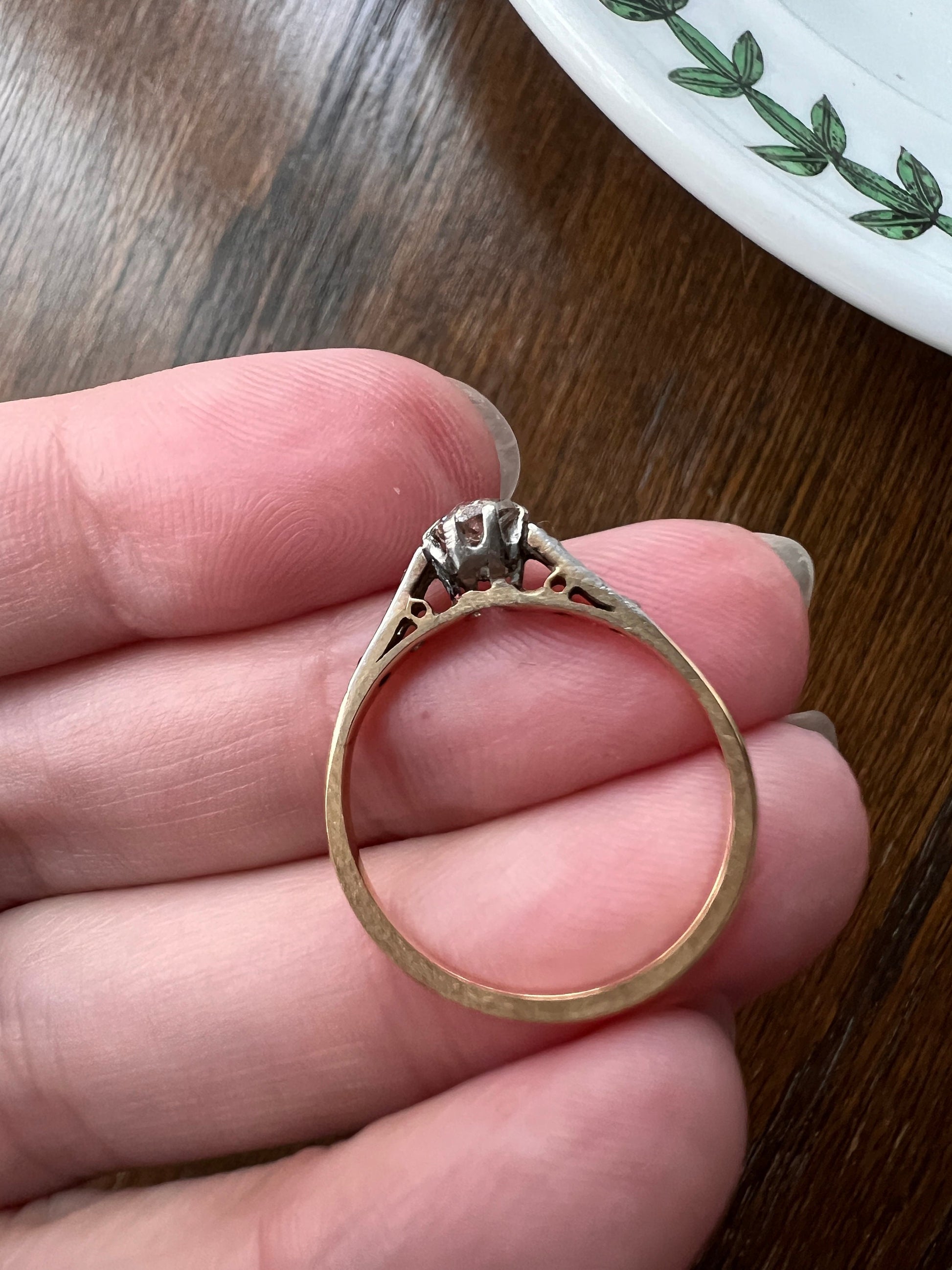 Antique 18k GOLD .3 Carat Old Mine Cut DiAMOND Ring Solitaire with Accents Edwardian Romantic Gift Engagement Stacker OmC Dainty Tall