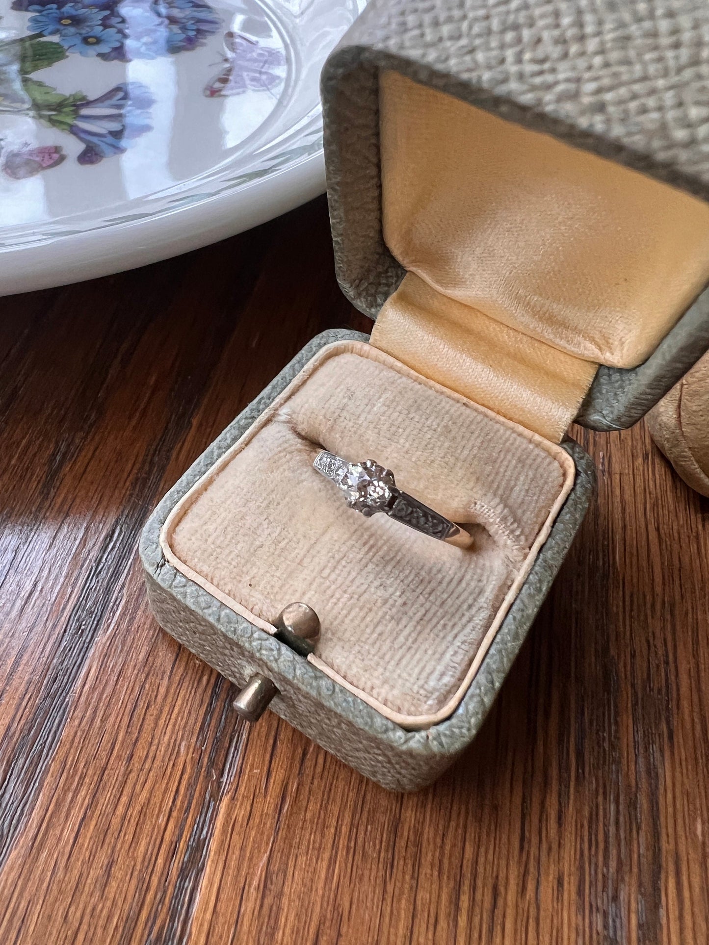 Antique 18k GOLD .3 Carat Old Mine Cut DiAMOND Ring Solitaire with Accents Edwardian Romantic Gift Engagement Stacker OmC Dainty Tall